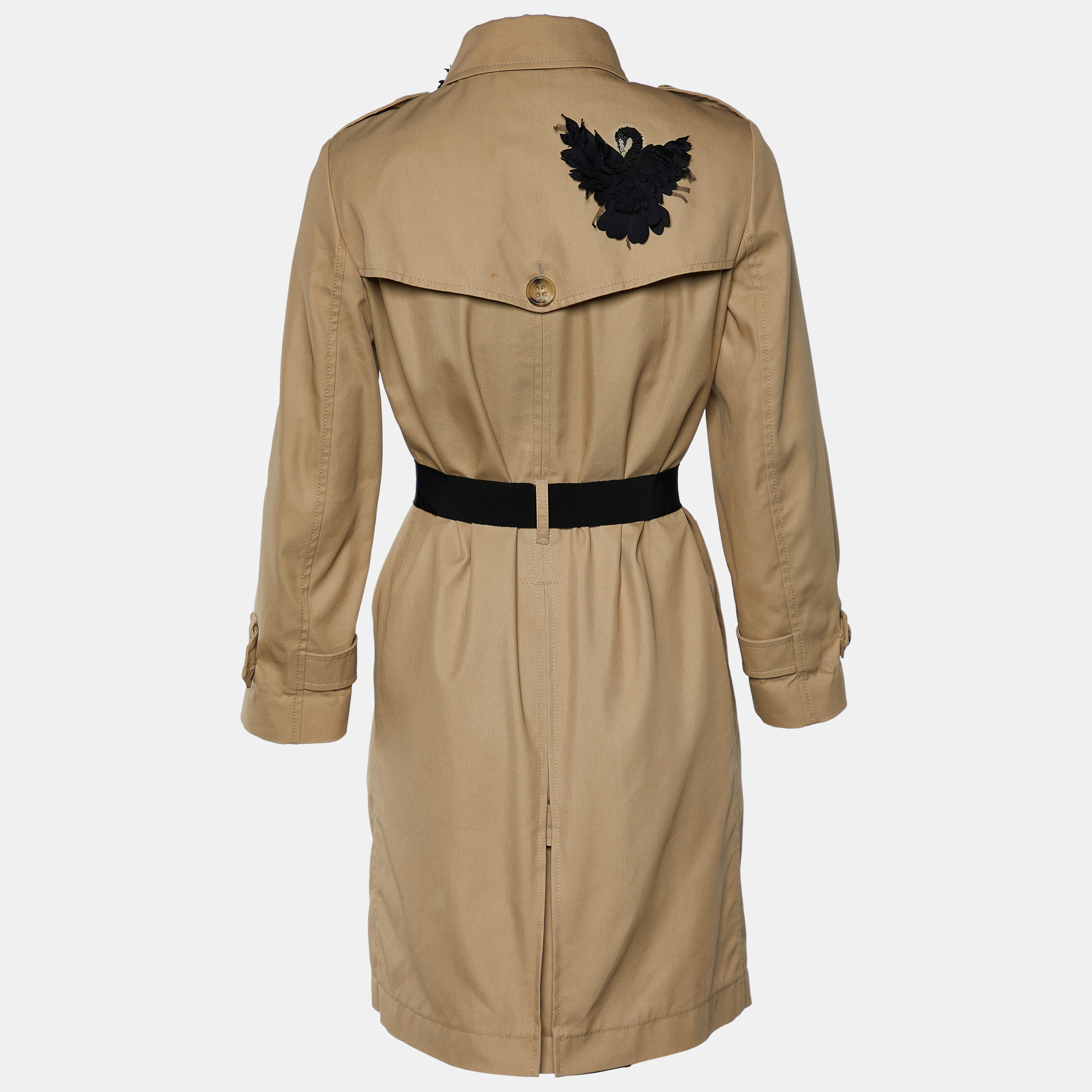 

RED Valentino Beige Gabardine Swan Patch Belted Trench Coat