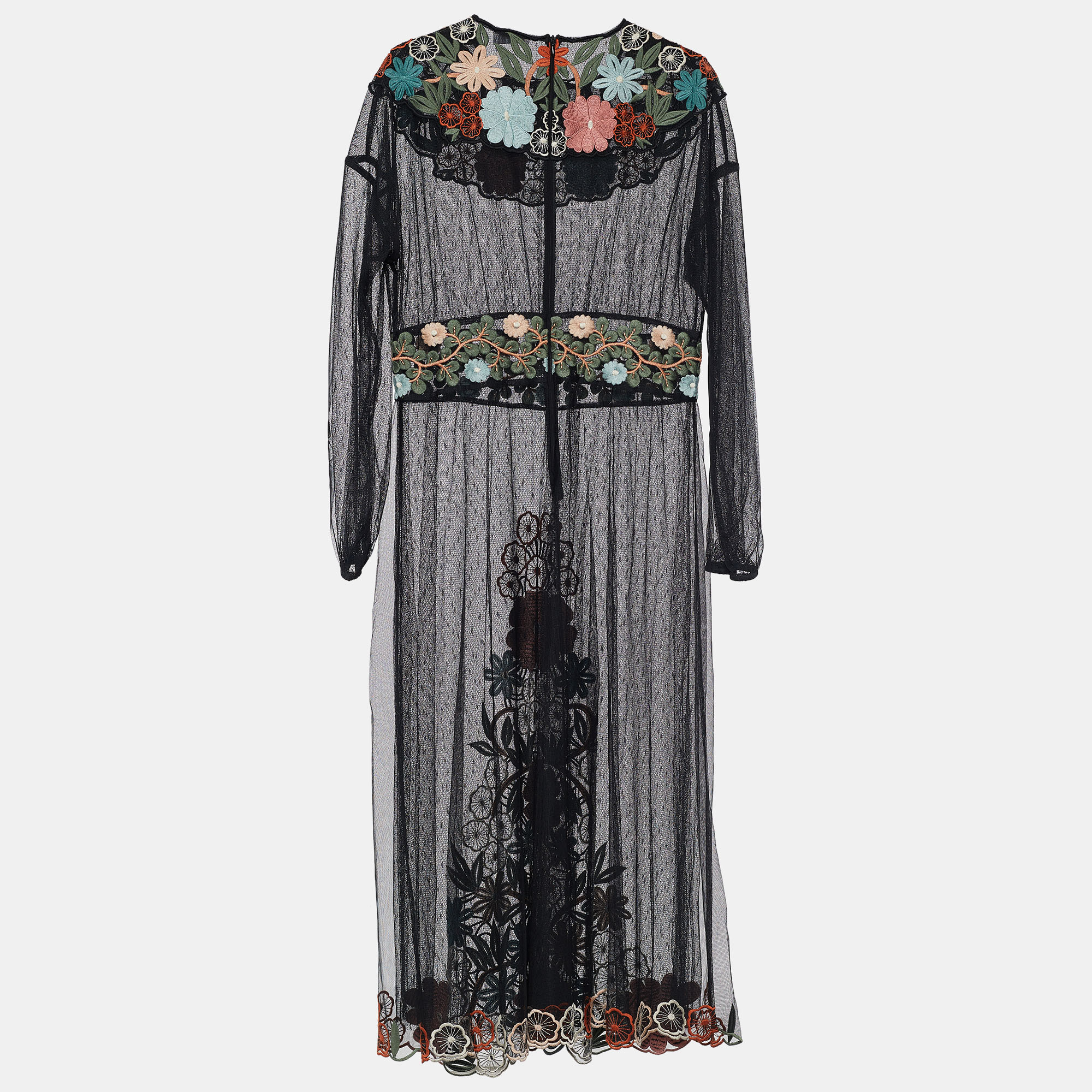 

RED Valentino Black Floral Applique Lace Maxi Dress