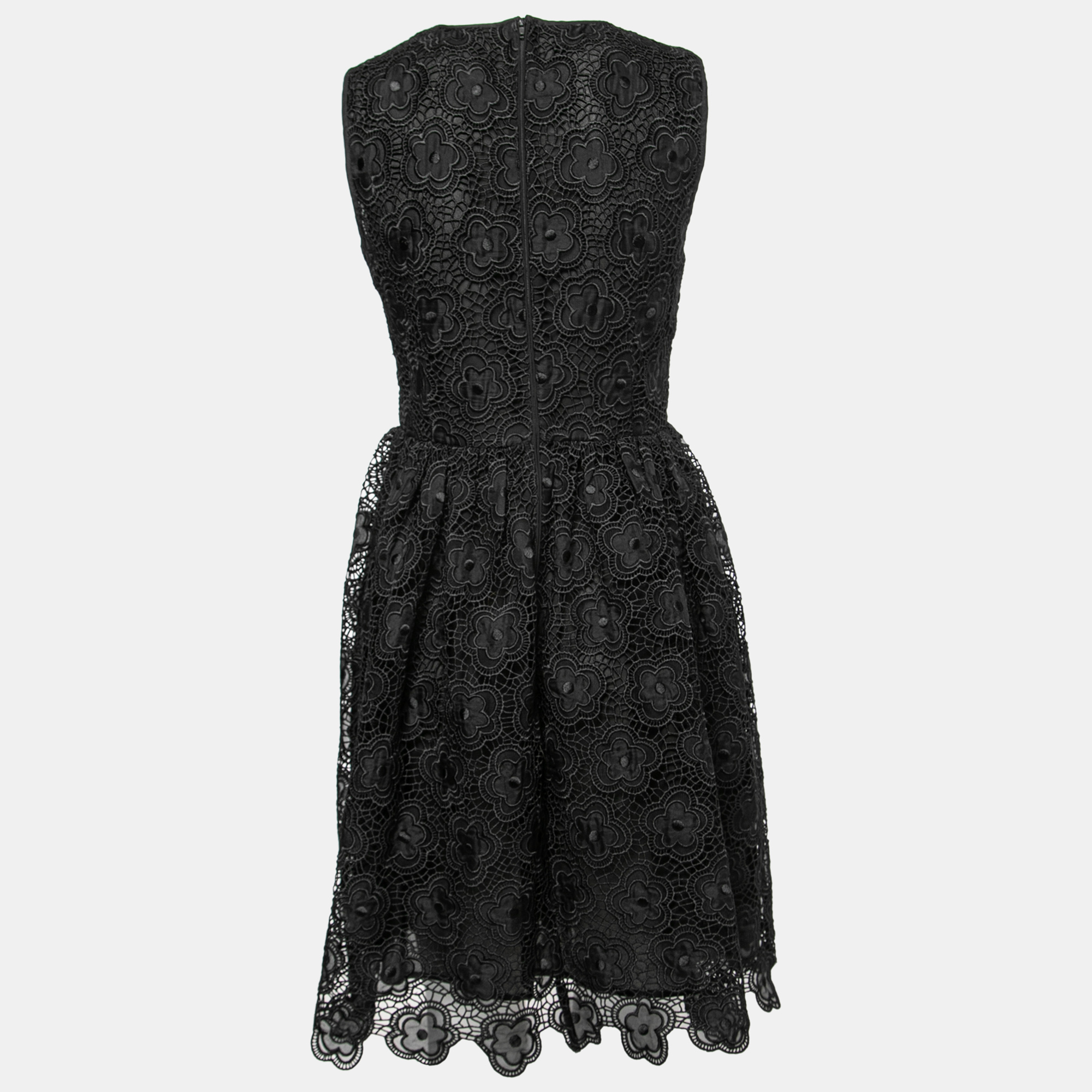 

RED Valentino Black Floral Guipure Lace Sleeveless Dress