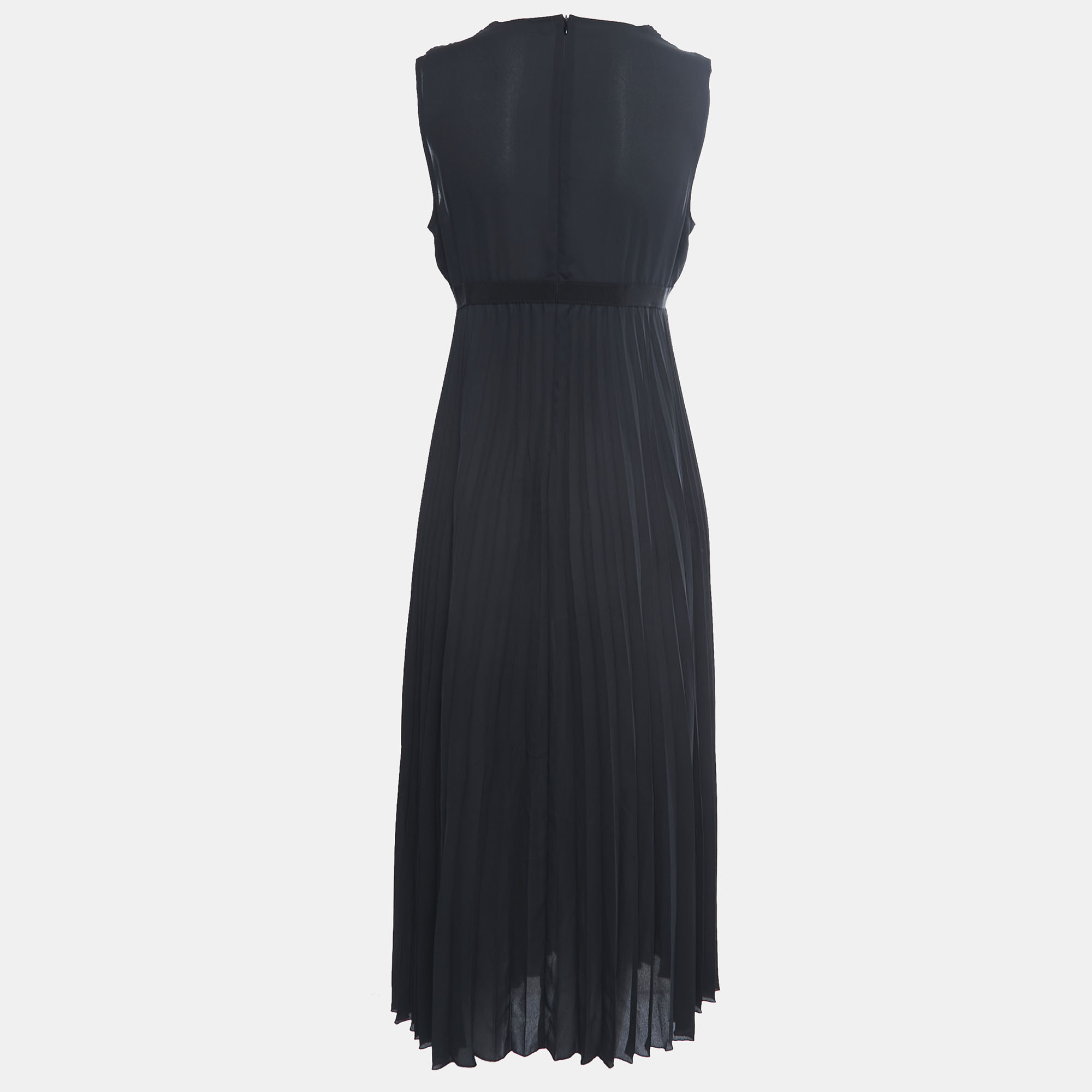 

RED Valentino Black Pleated Crepe Bow-Detail Maxi Dress