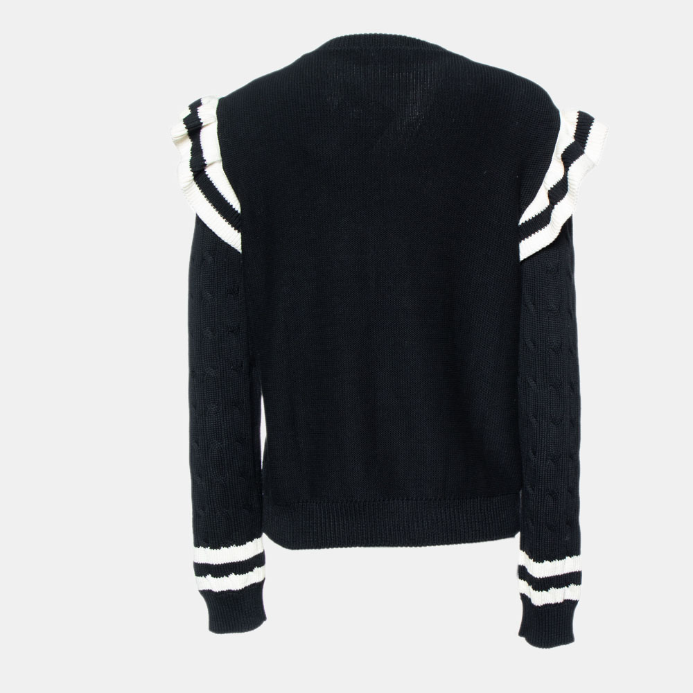 

Red Valentino Black Cable Knit Optical Ruffle Jumper