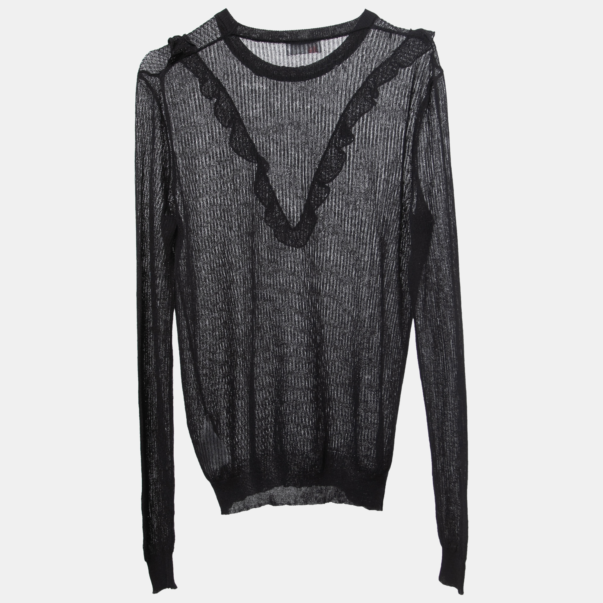 

RED Valentino Black Open Knit Ruffled Pullover