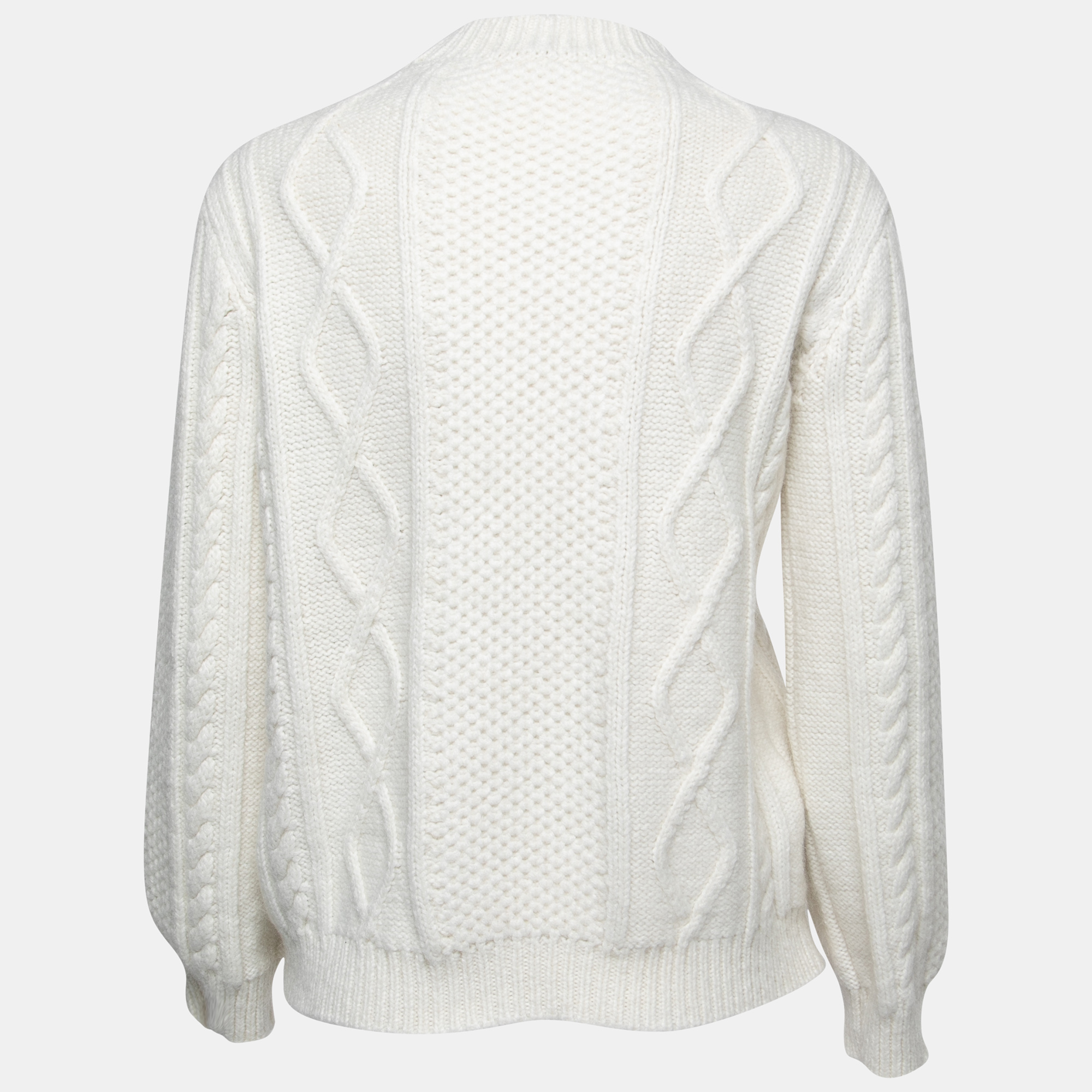 

RED Valentino White Cable Knit Lace Detail Sweater