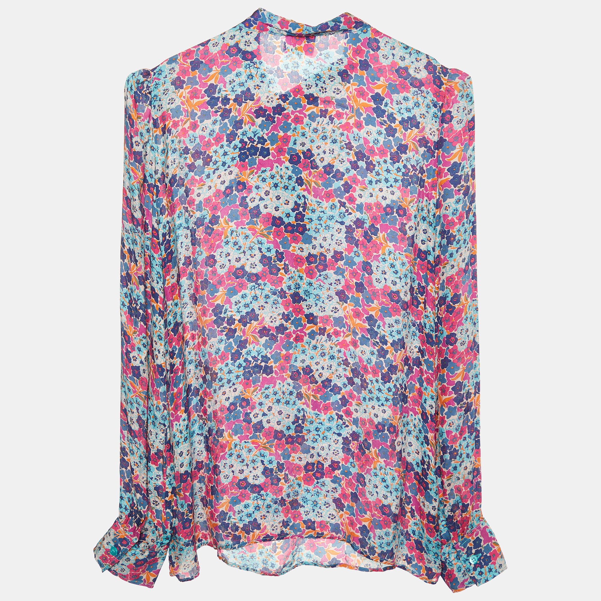 

RED Valentino Multicolor Floral Print Silk Tie Neck Blouse