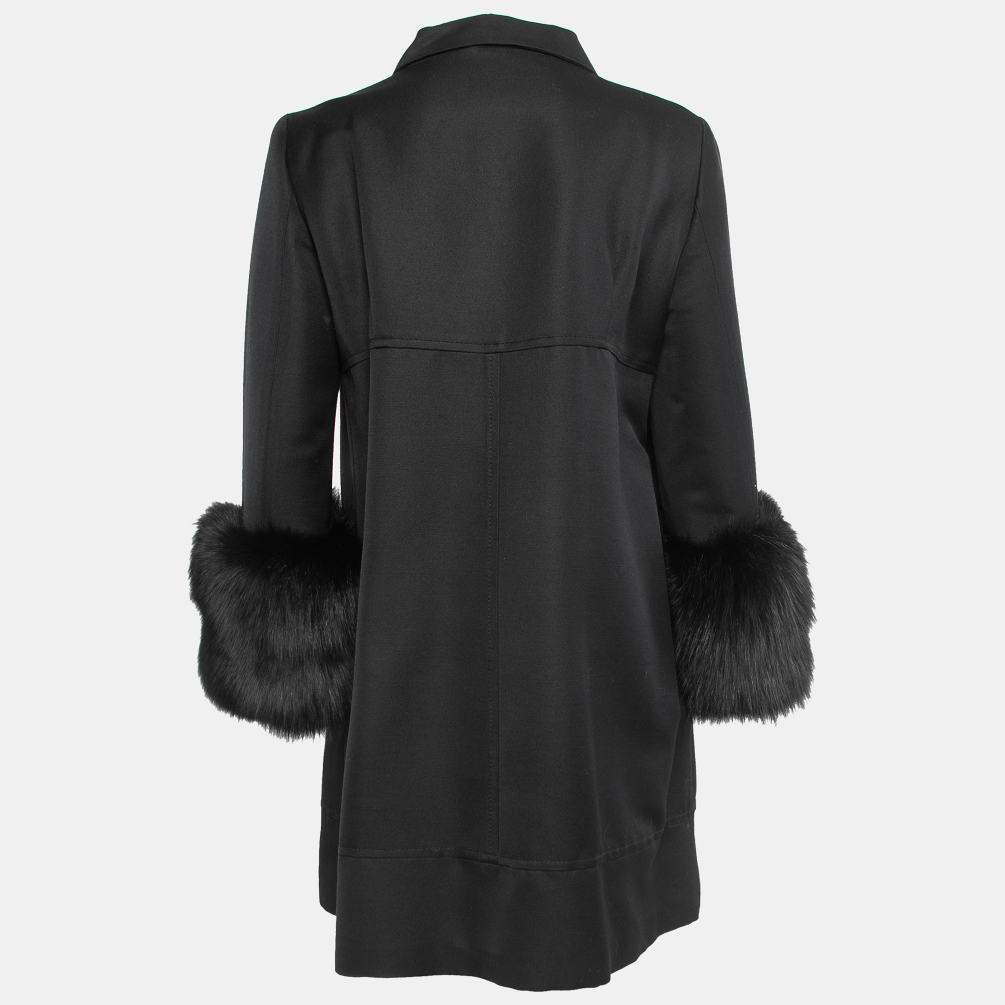 

RED Valentino Vintage Black Wool Fox Fur Trimmed Coat