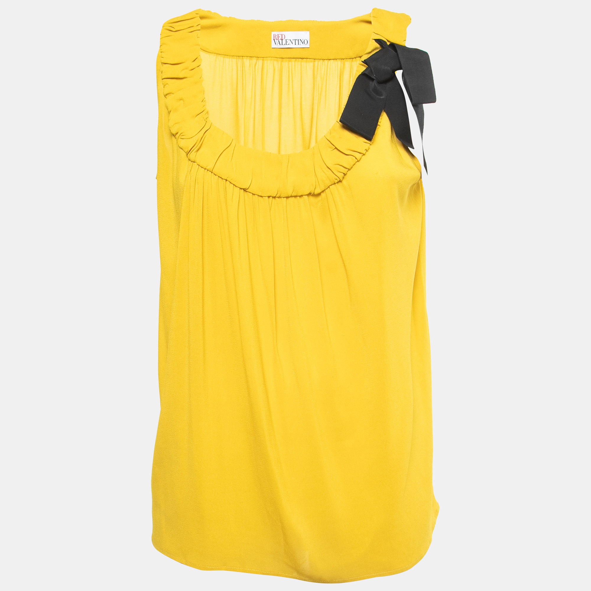 

RED Valentino Yellow Crepe Bow Detailed Sleeveless Blouse