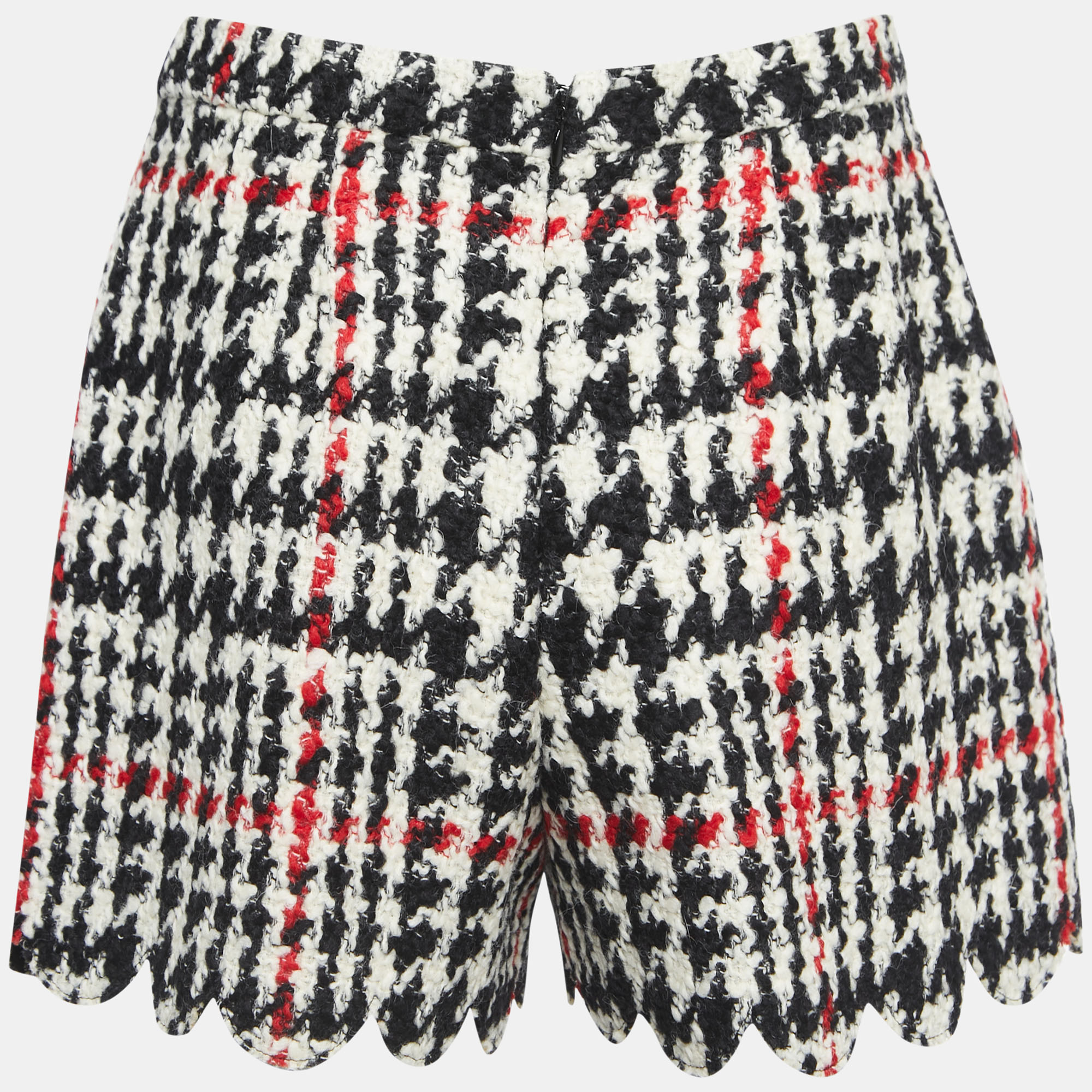

RED Valentino Black/White Patterned Wool Scalloped Shorts