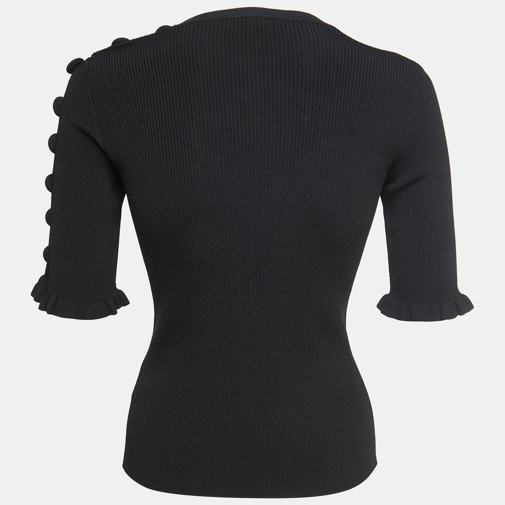 

RED Valentino Black Ribbed Knit Button Detail Top