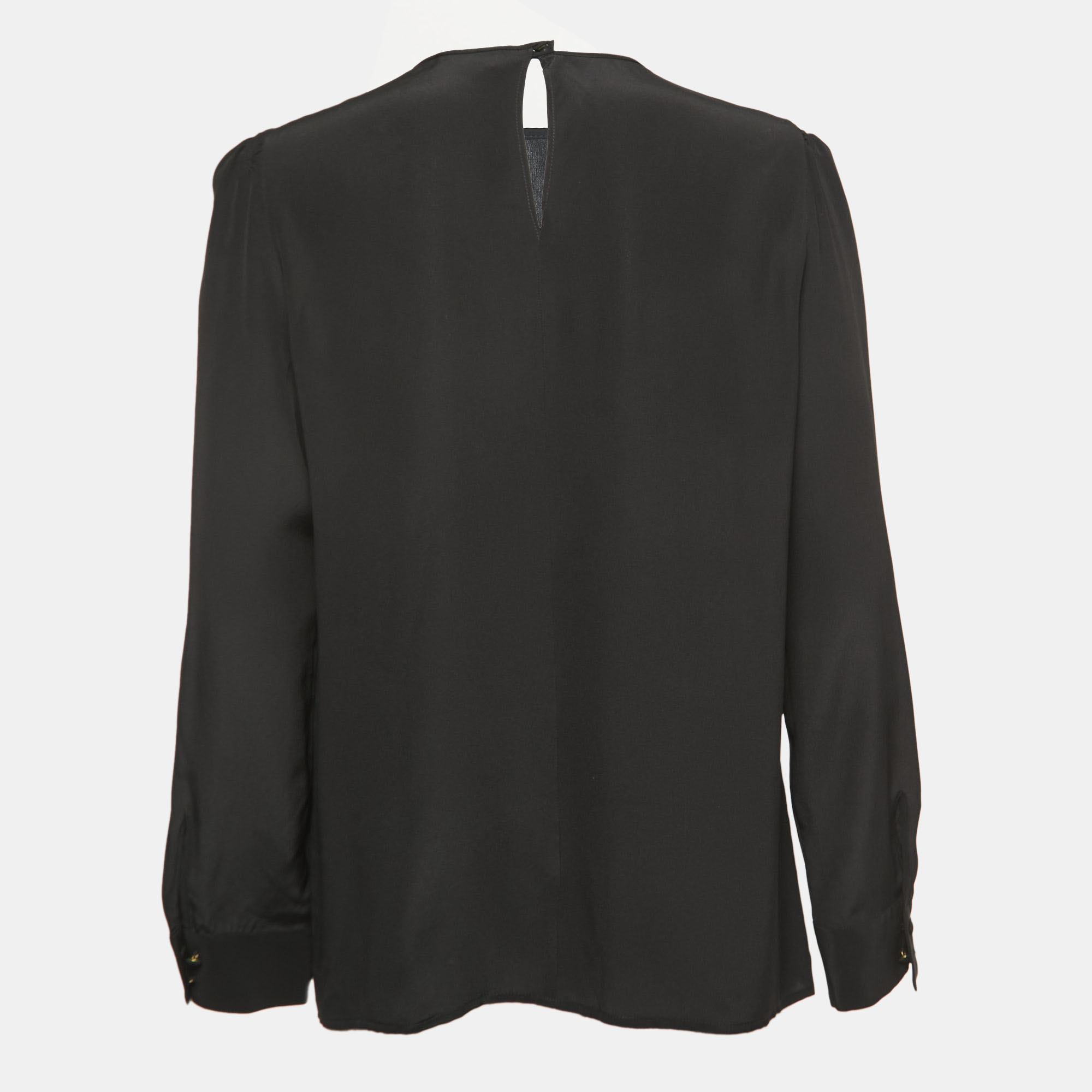 

RED Valentino Black Crepe Velvet Trimmed Collared Top