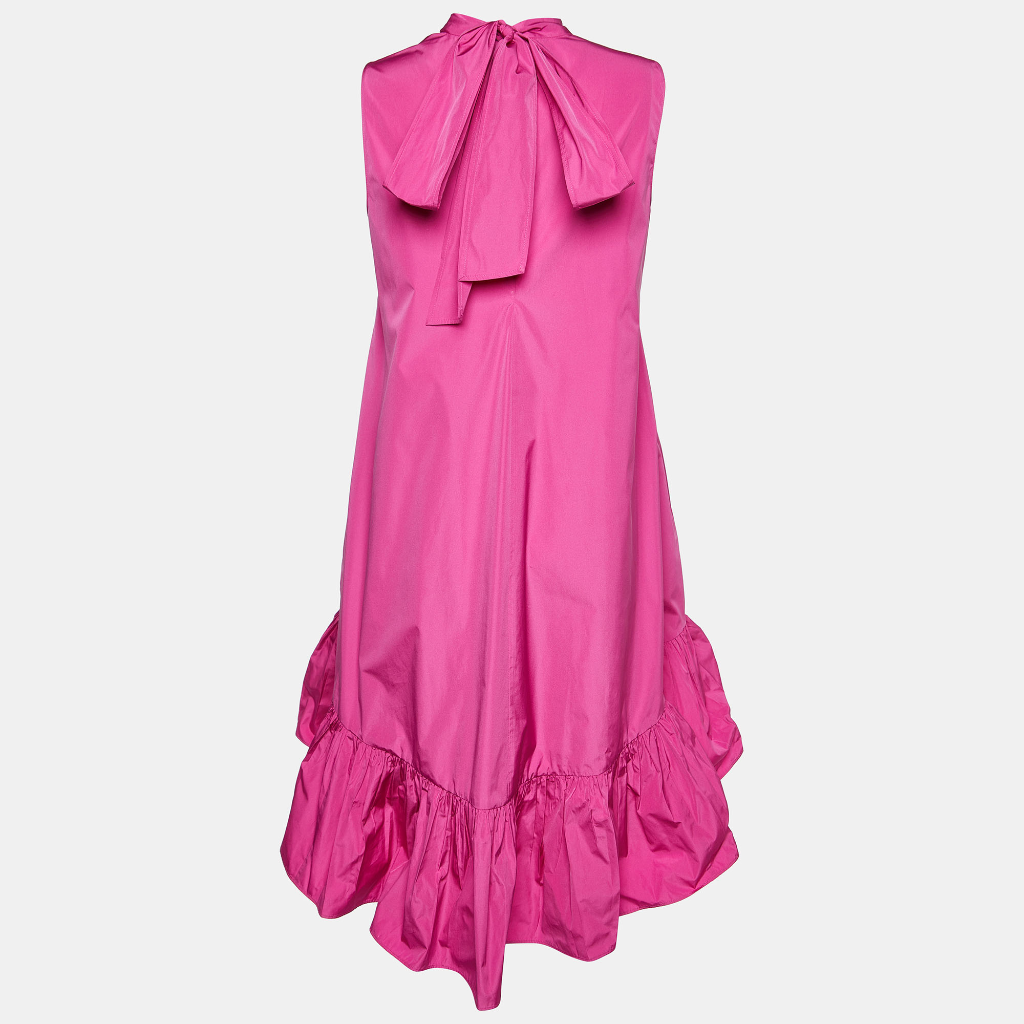 

RED Valentino Pink Taffeta Ruffle Hem Tie Detail Shift Dress