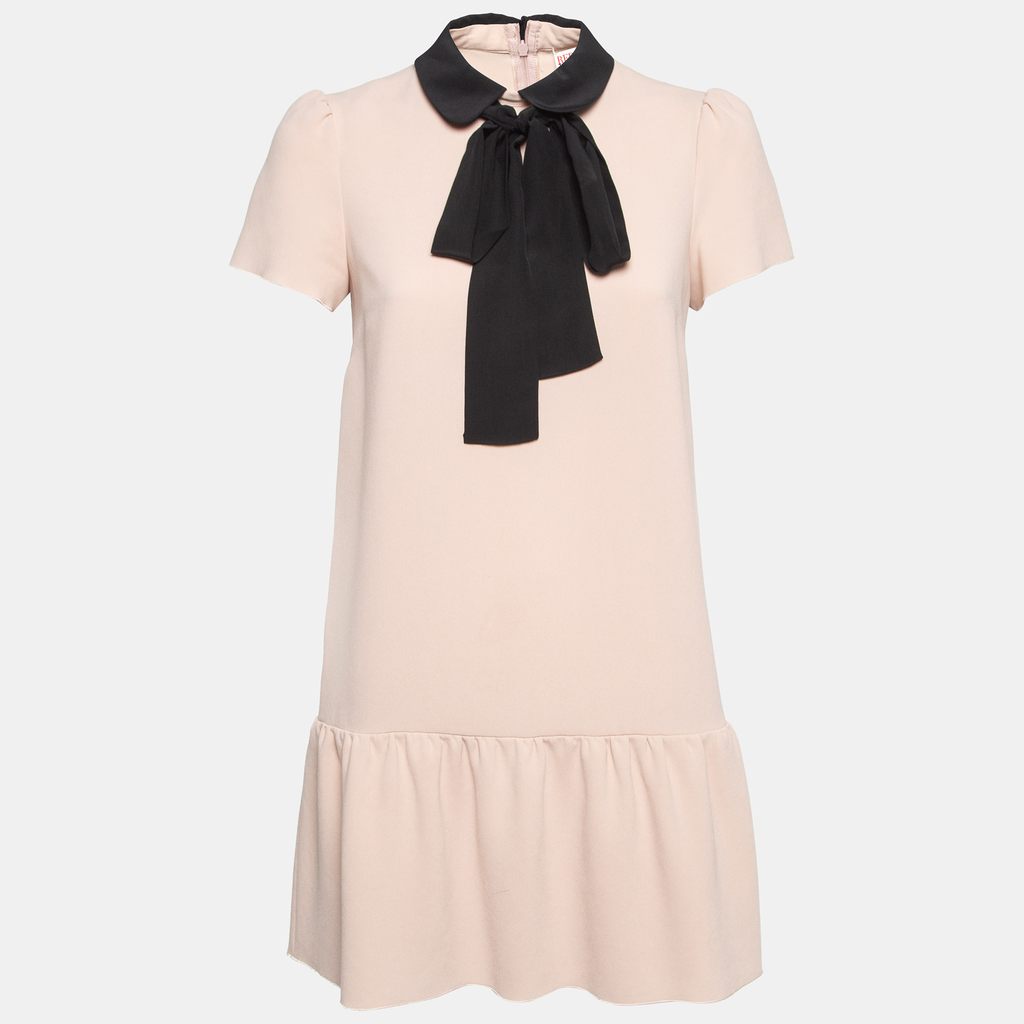 

RED Valentino Pink Bow Neck Tie Crepe Flounce Mini Dress S