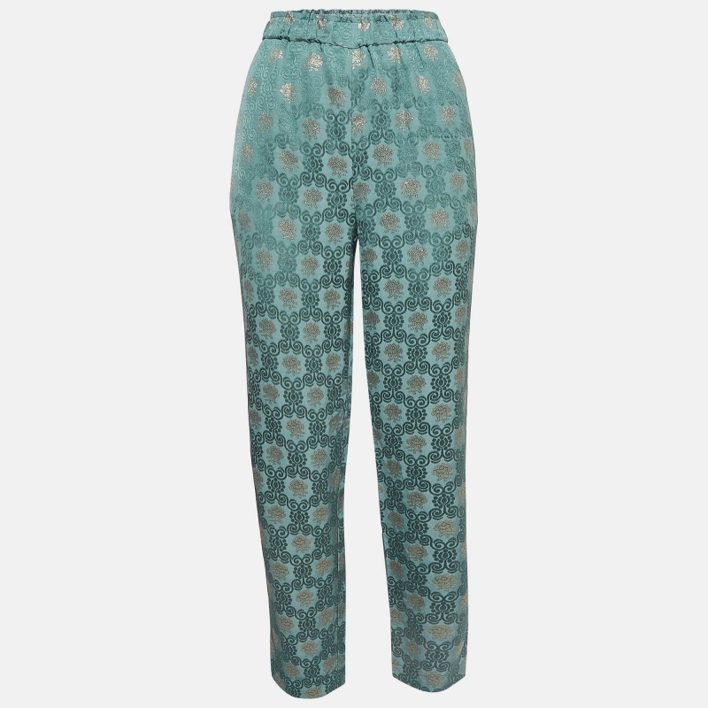 

RED Valentino Sage Green Floral Jacquard Trousers