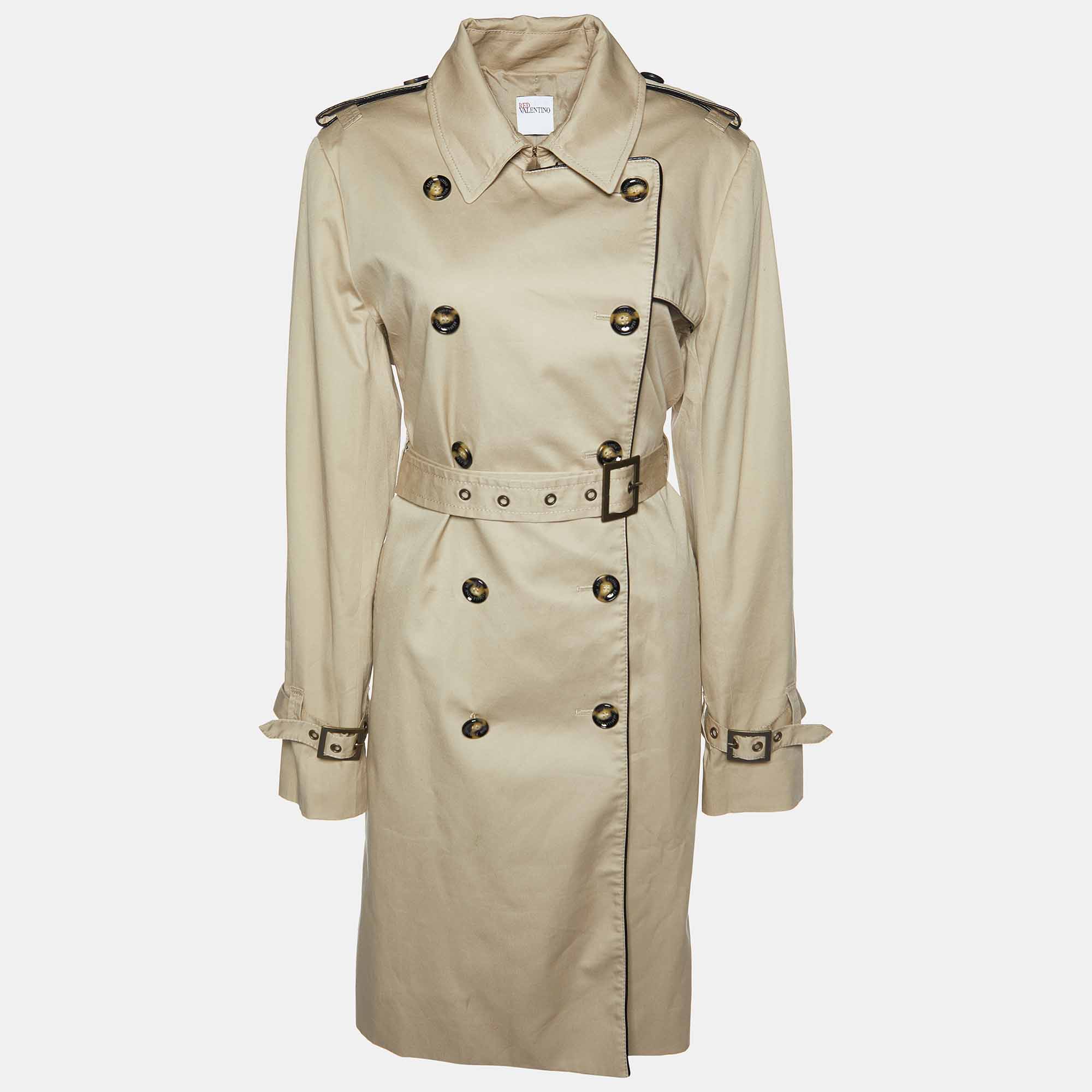

RED Valentino Beige Cotton Bow Detail Trench Coat L