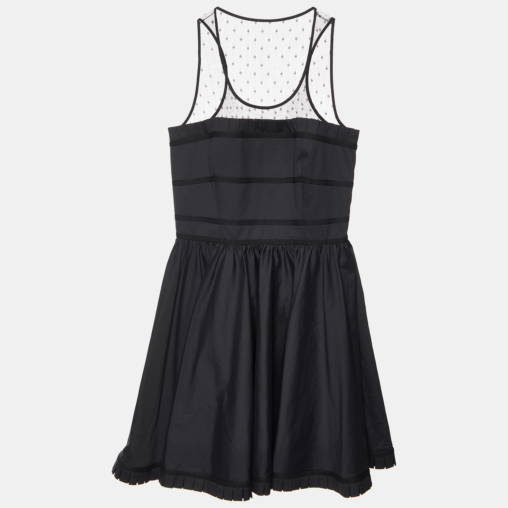 Pre-owned Red Valentino Black Cotton Pleated Sleeveless Dress M