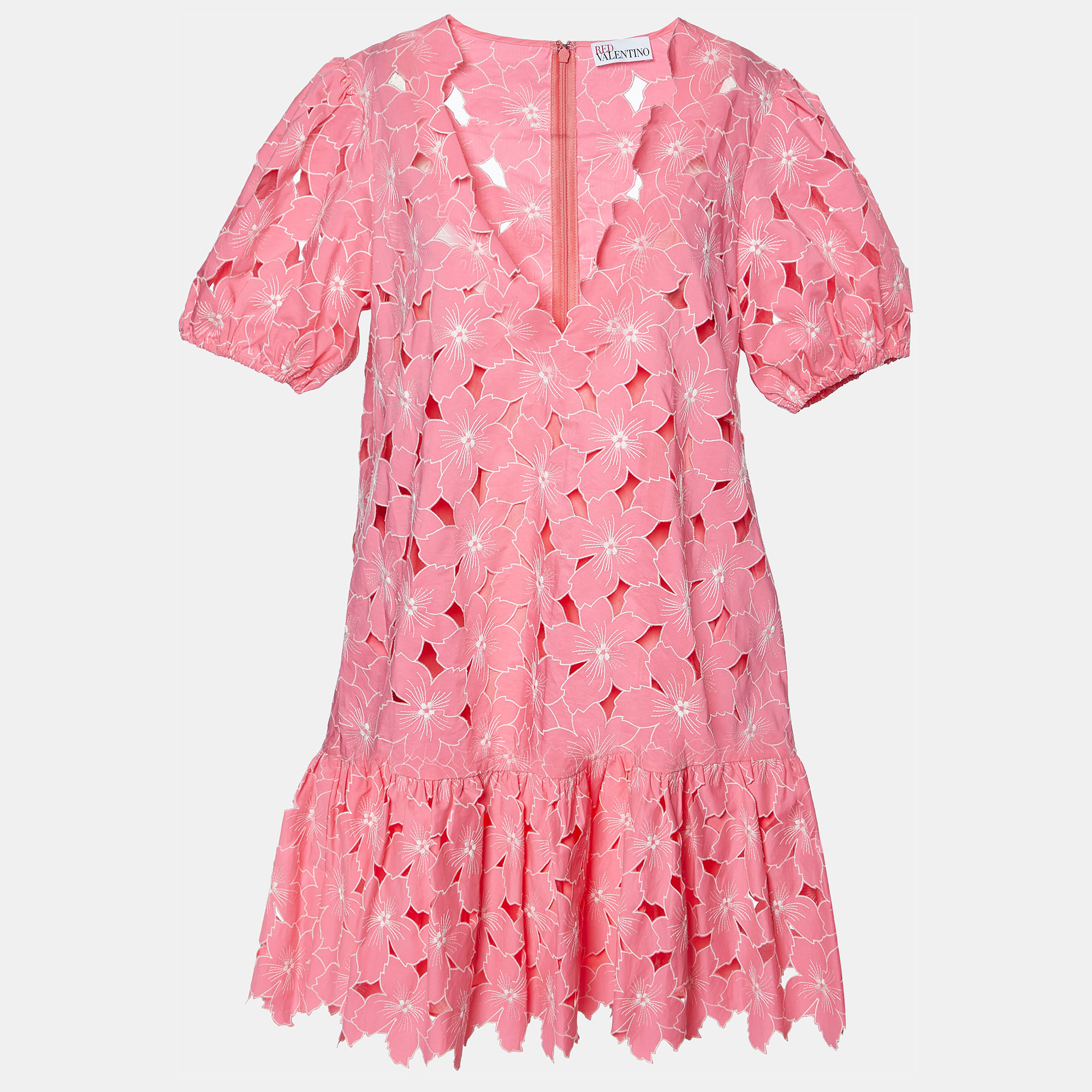 

RED Valentino Pink Floral Embroidered Cut-Out Cotton Mini Dress M
