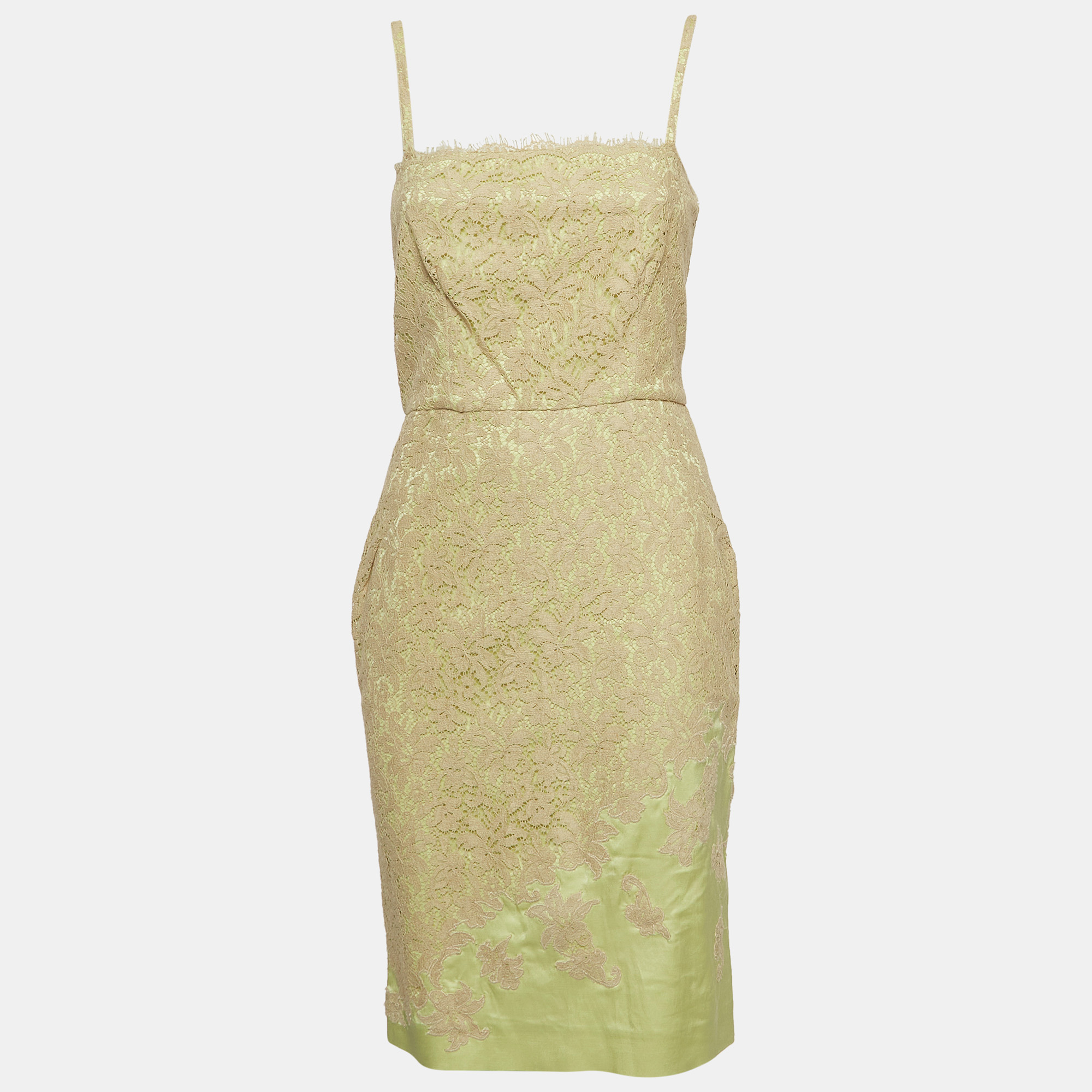 

RED Valentino Beige & Green Lace Sleeveless Short Dress M