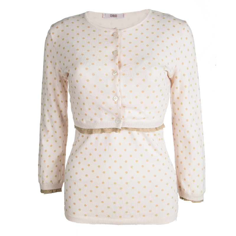 

Red Valentino Baby Pink Knit Polka Dotted Top and Cropped Cardigan Set