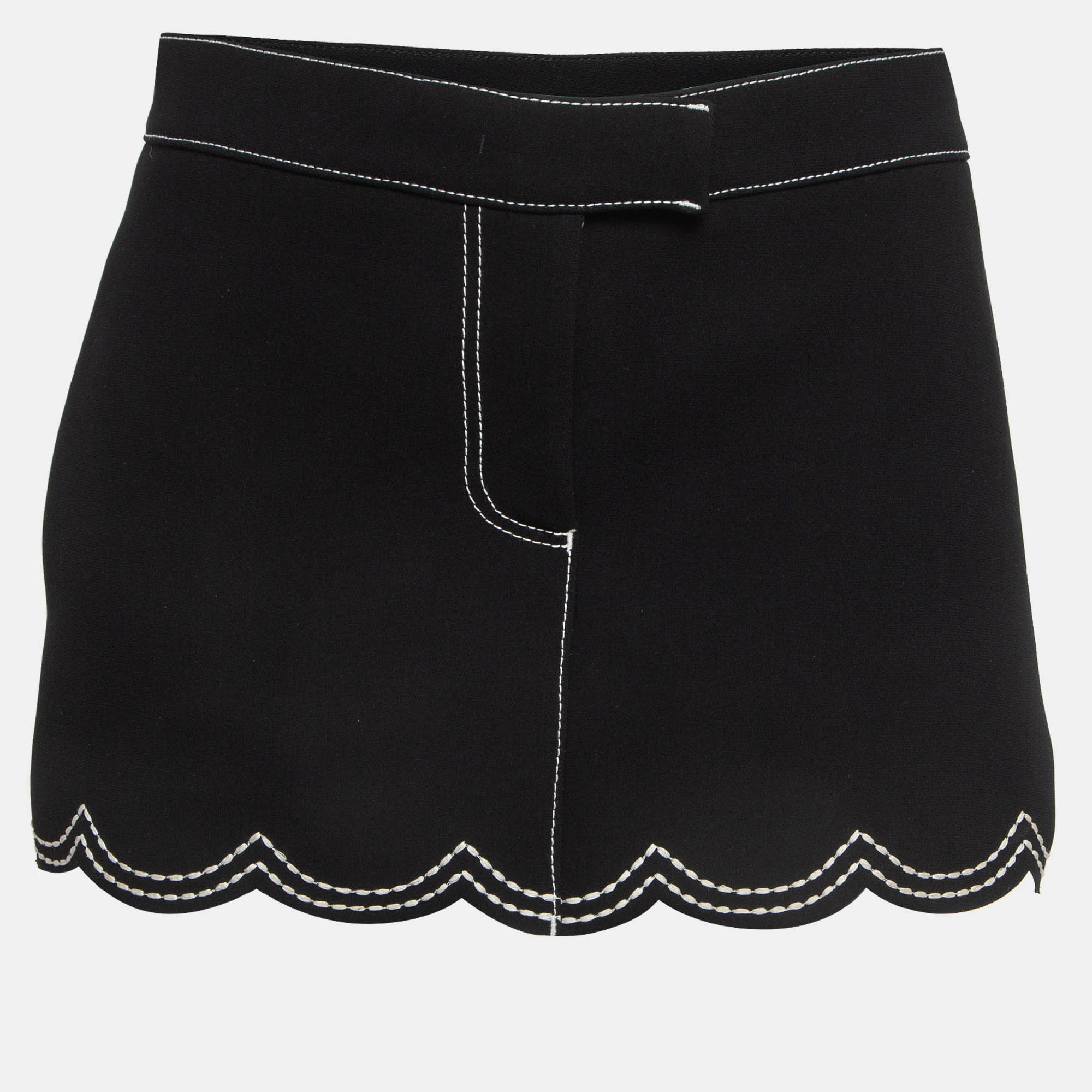 

RED Valentino Black Crepe Scallop Skirt Effect Shorts M