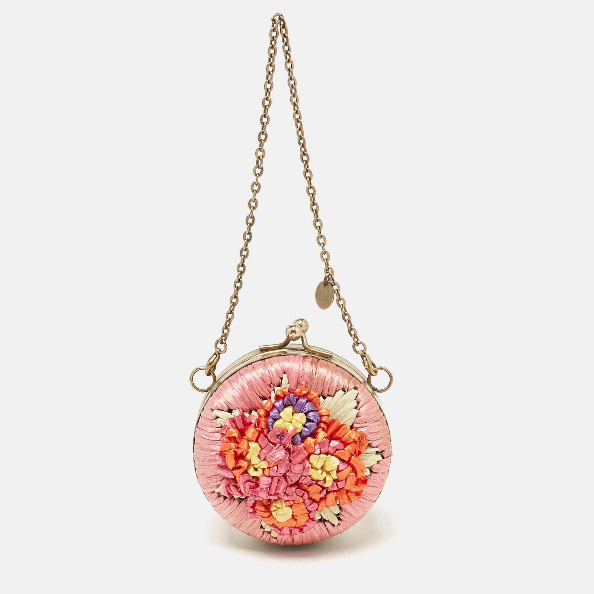 

RED Valentino Multicolor Straw and Leather Daisy Round Chain Purse