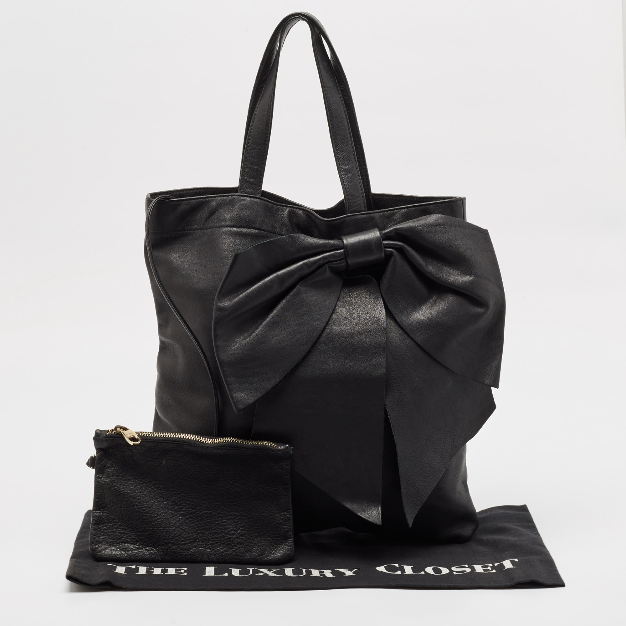 RED Valentino Black Leather Bow Tote 