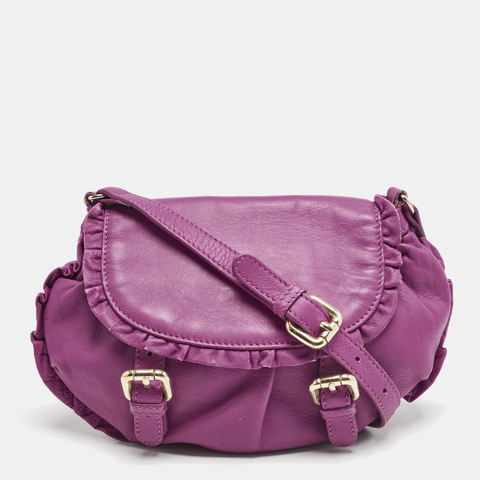 

RED Valentino Pink Magenta Leather Ruffle Flap Crossbody Bag
