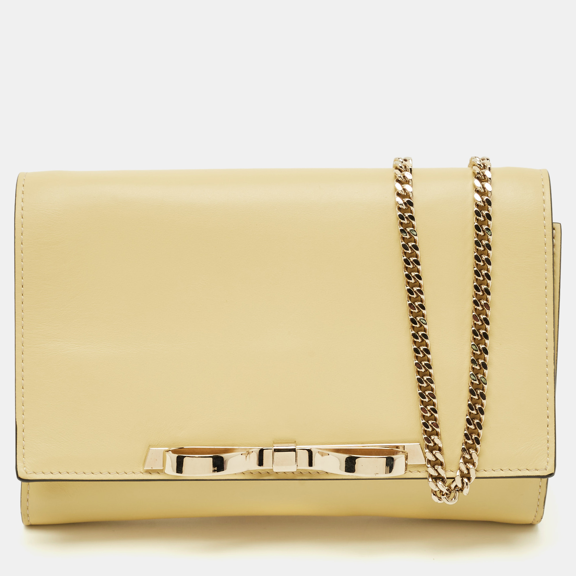 Pre-owned Red Valentino Light Yellow Leather Bow Chain Clutch