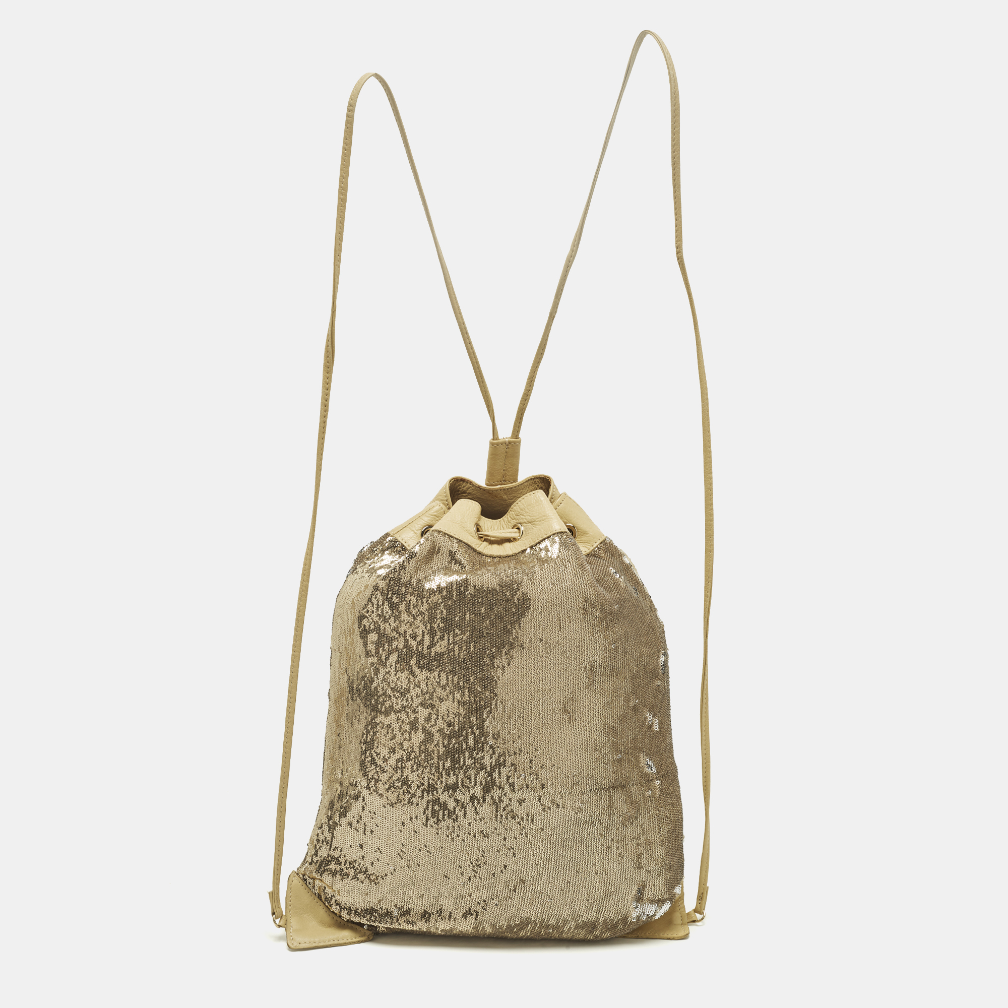 Click to view more detailed imagery on our partner's website Pre-owned Red Valentino Small Gold/cream Sequins Drawstring Backpack