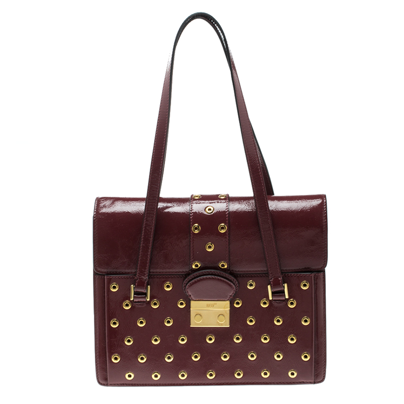 Pre Owned Red Valentino Red Patent Leather Eyelet Shoulder Bag