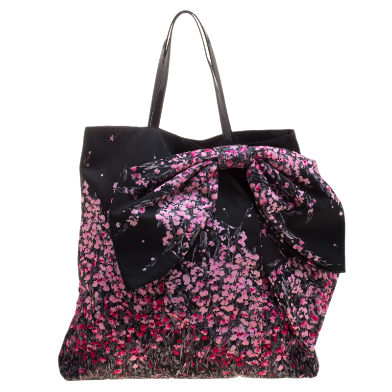 Pre Owned RED Valentino Multicolor Nylon and Leather Trimmed Bow Decorated Tote