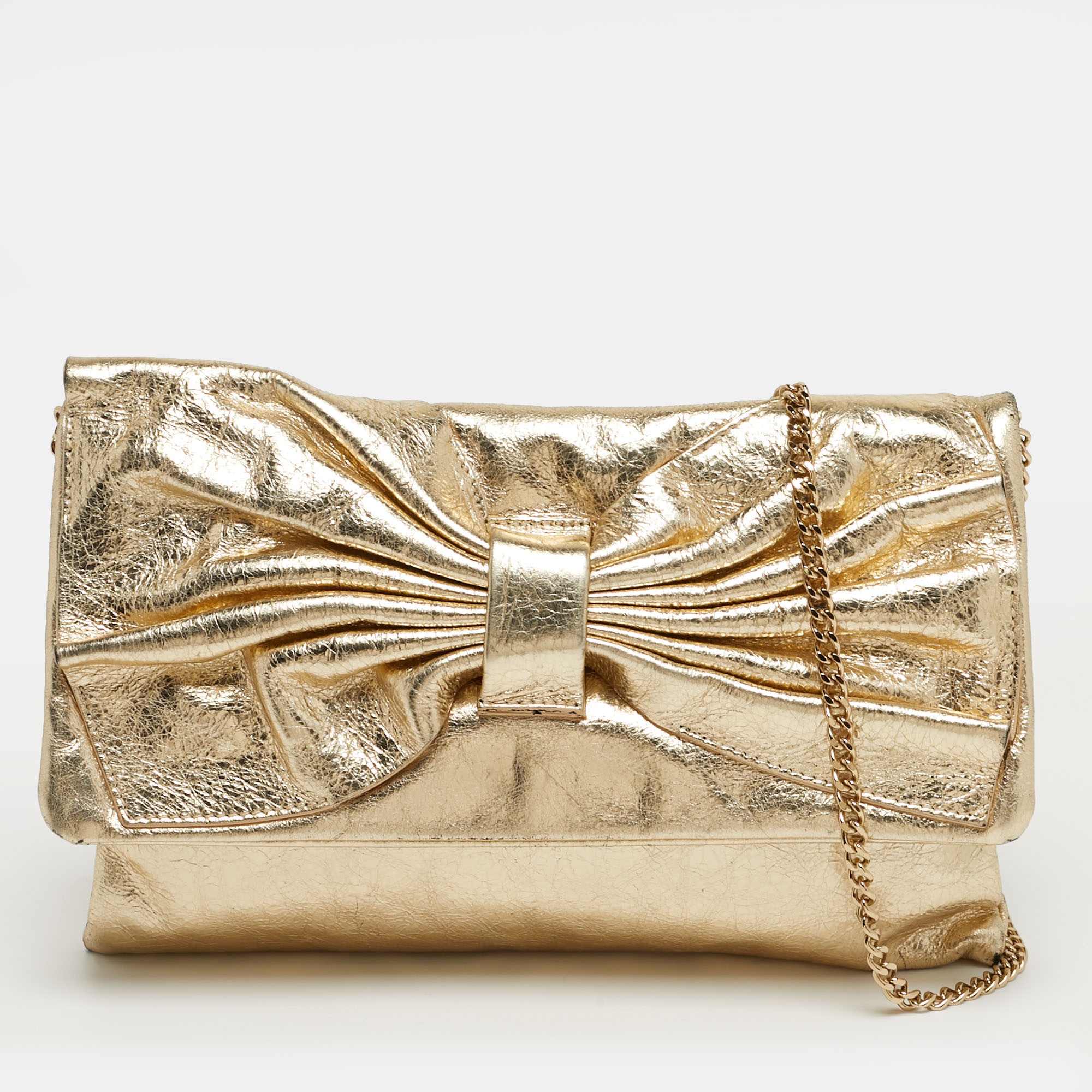 

RED Valentino Bow Gold Leather Chain Clutch
