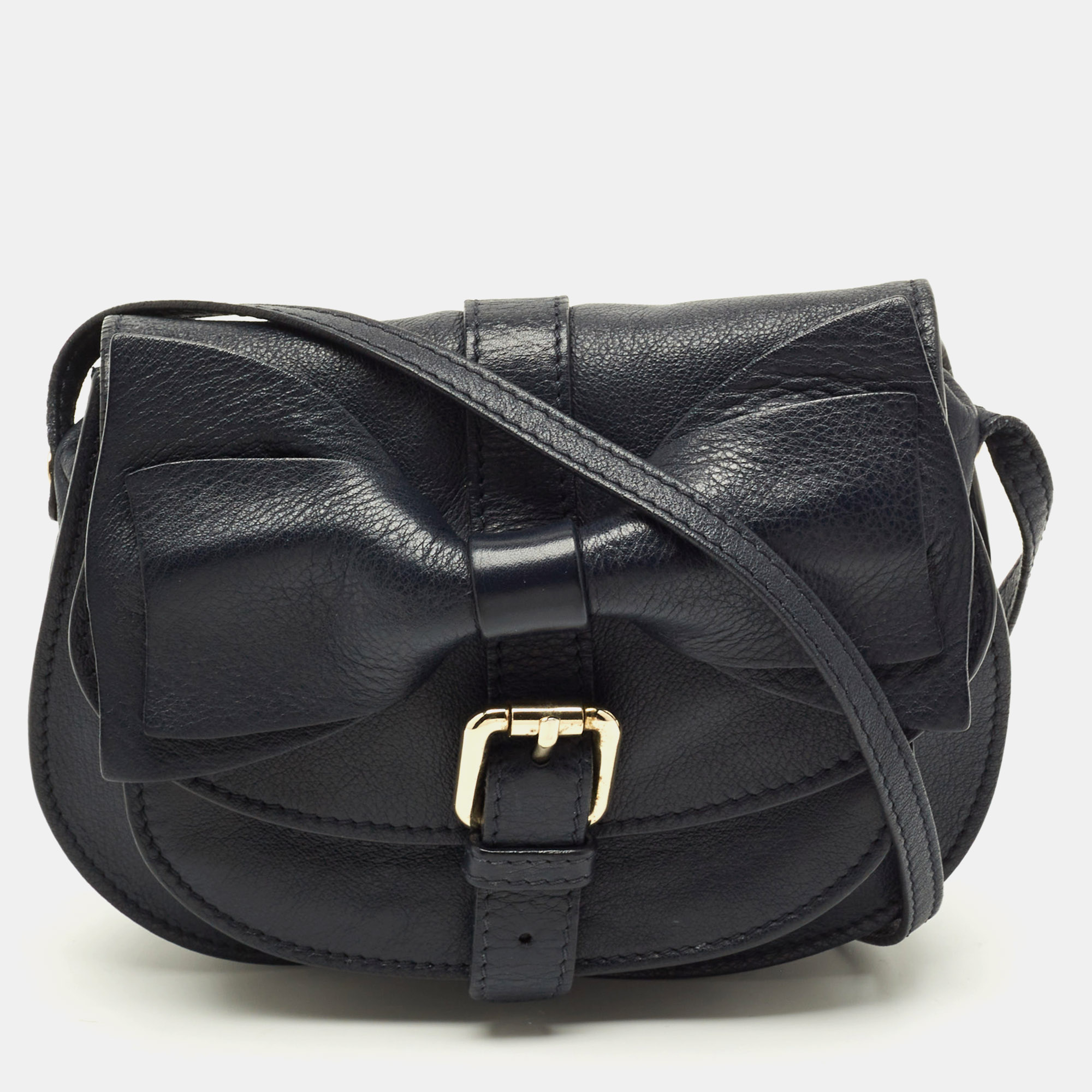 

RED Valentino Bow Navy Blue Leather Crossbody Bag