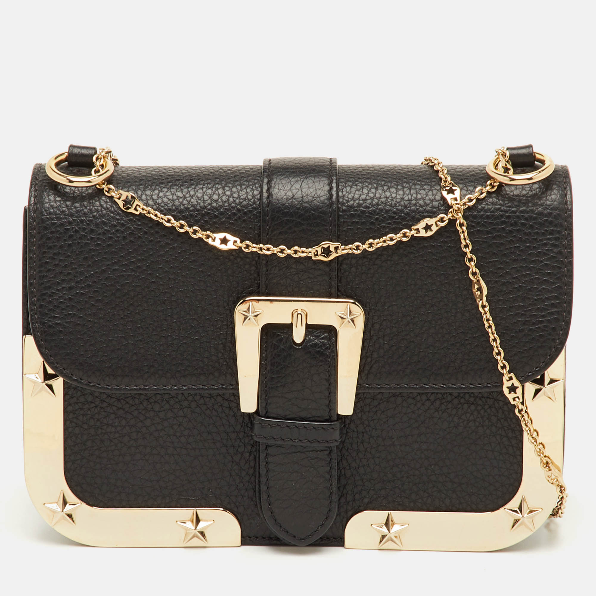

RED Valentino Black Leather Buckle Detail Chain Shoulder Bag