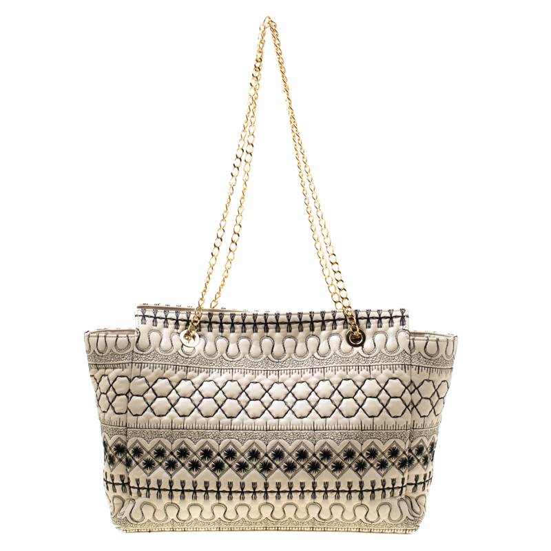 Pre Owned Red Valentino Beige Quilted Faux Leather Tote 