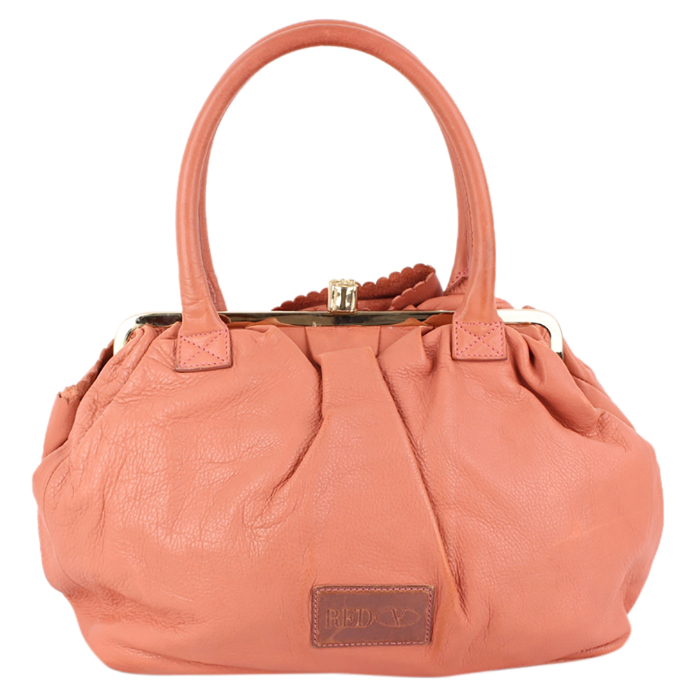 

Red Valentino Orange Leather Bow Frame Satchel Bag