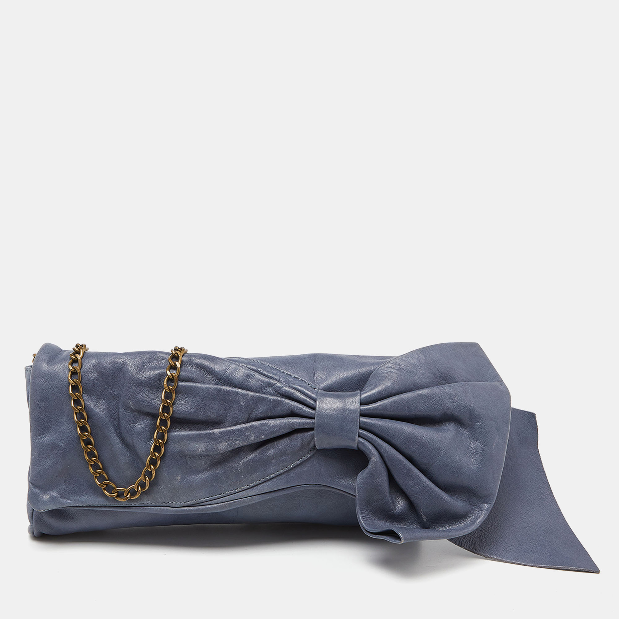 Pre-owned Red Valentino Blue Leather Bow Chain Clutch