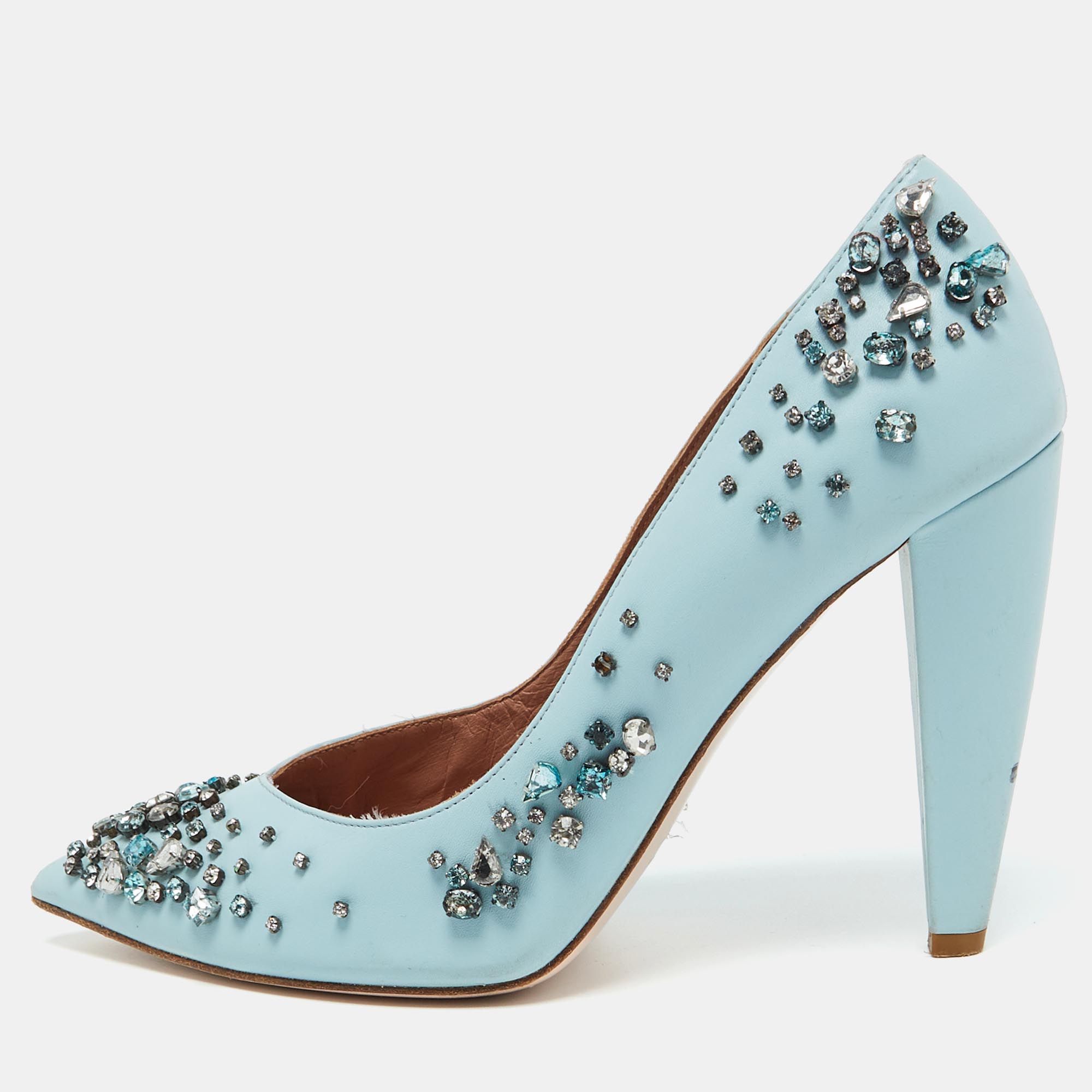 

RED Valentino Light Blue Leather Crystal Embellished Pumps Size