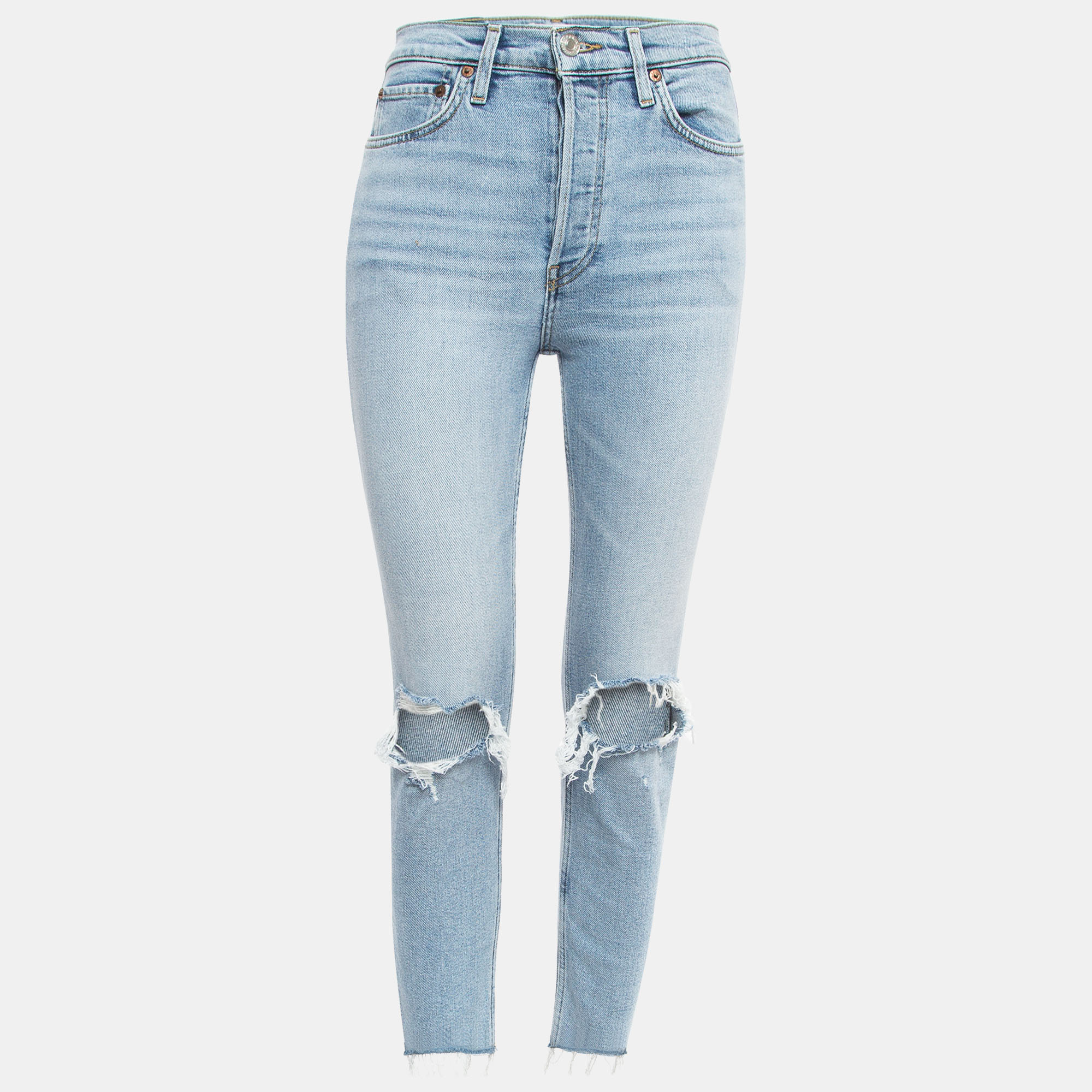 

Re/Done Blue Ripped Denim Buttoned Jeans Waist 26''