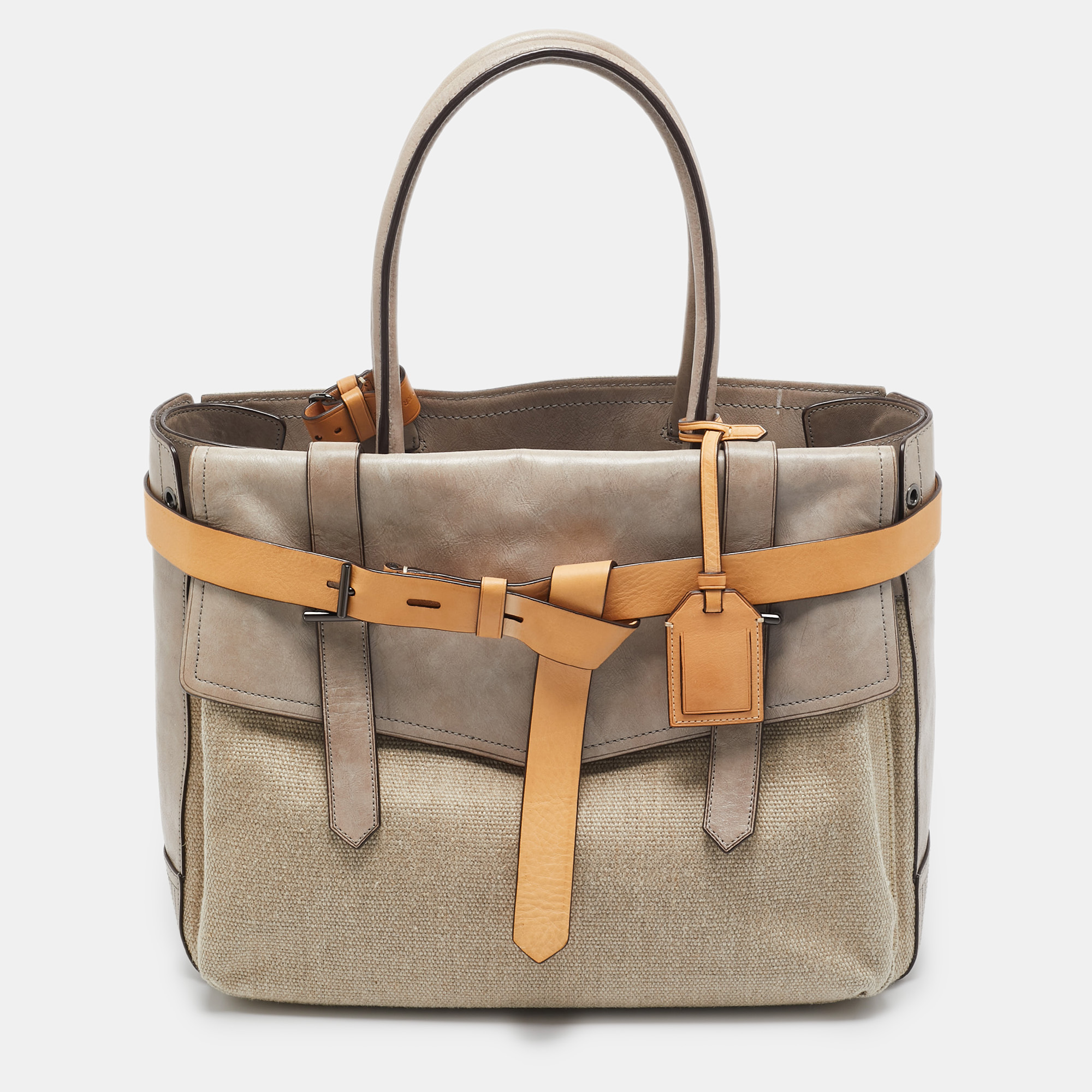 

Reed Krakoff Tricolor Canvas and Leather Boxer Tote, Multicolor