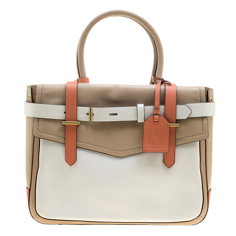 Pre Owned Reed Krakoff Tri Color Leather Medium Boxer Tote