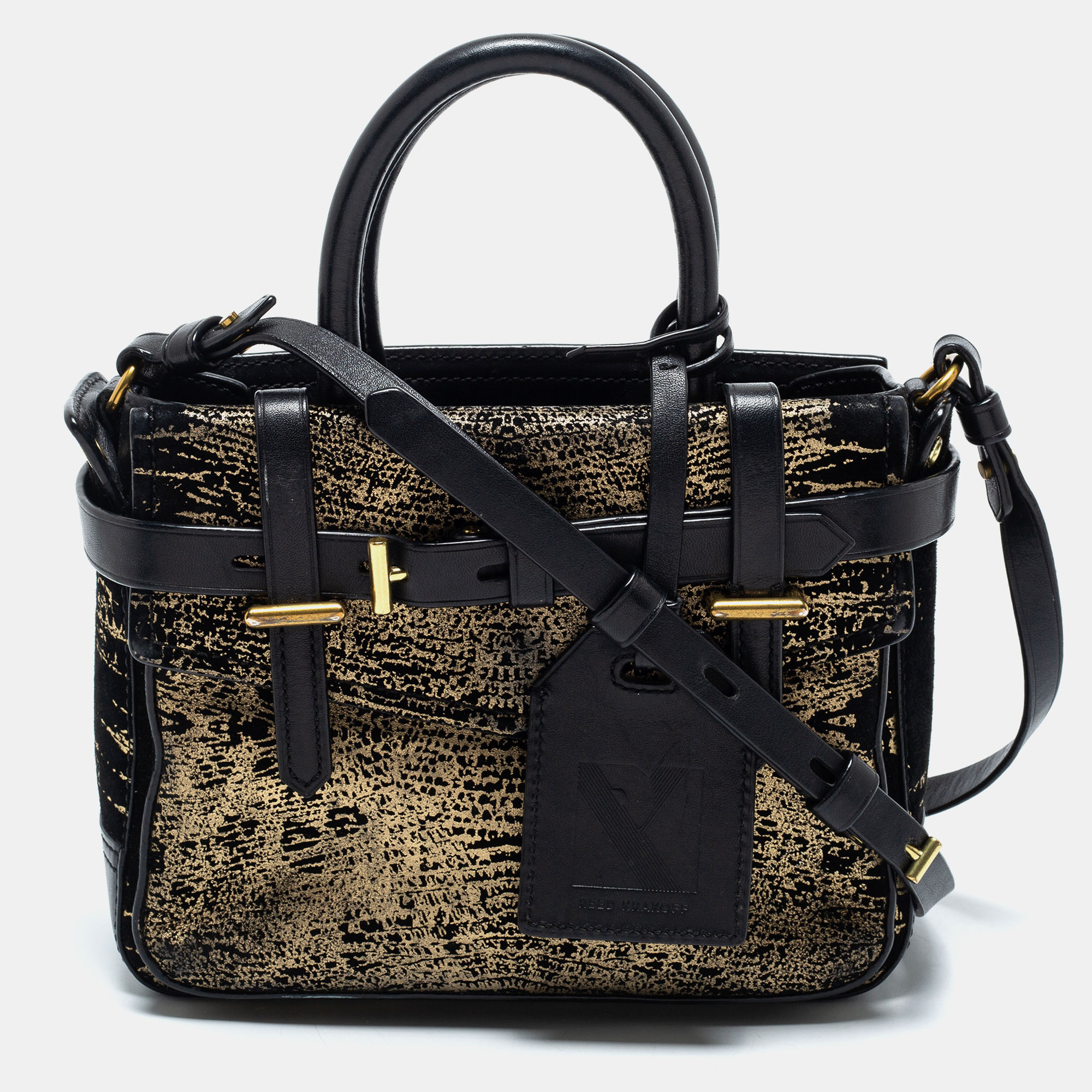 Pre Owned Reed Krakoff Black/Gold Suede and Leather Micro Boxer Tote