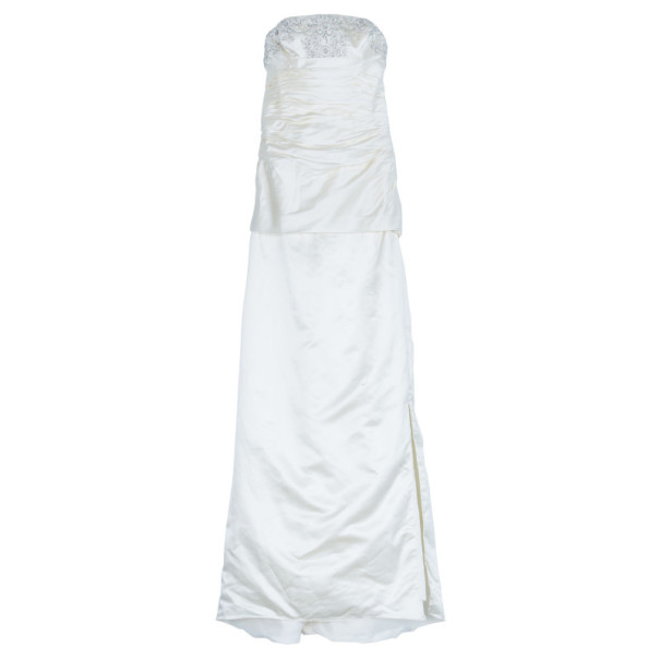 Reem Acra Embellished Pleated Silk Wedding Dress L