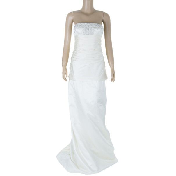 Buy Reem Acra Embellished Pleated Silk Wedding Dress L 10584 At