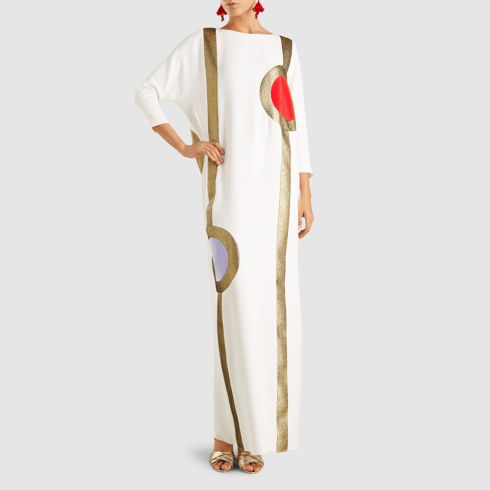 

Reem Acra Cream Abstract Silk Kaftan Dress Size