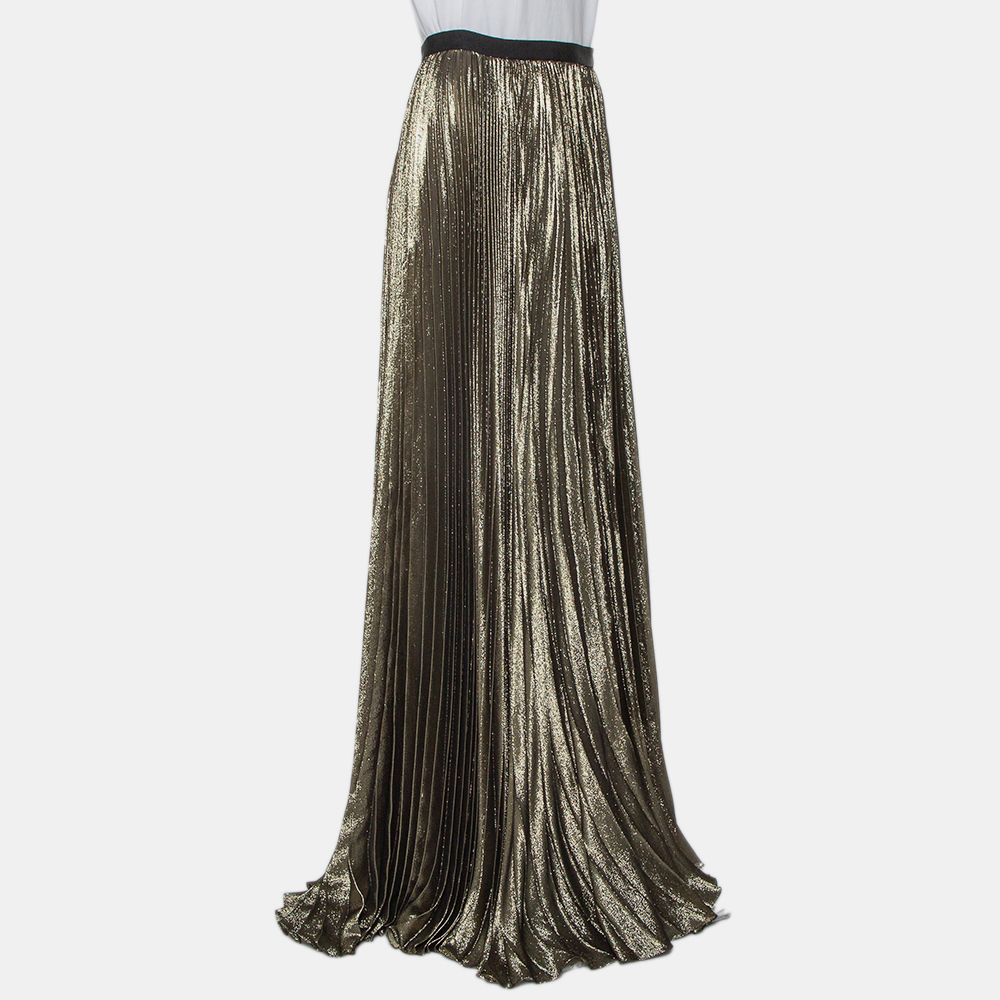 

Reem Acra Gold Lurex Silk Pleated Maxi Skirt