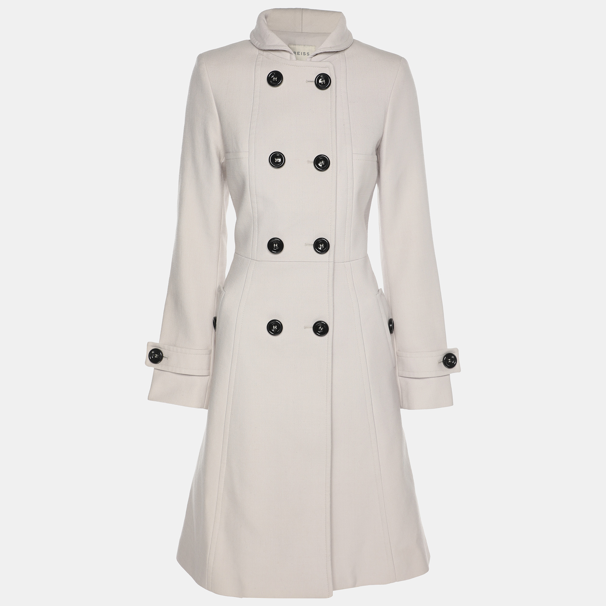 

Reiss Off White Cotton and Wool Blend Trench Coat, Red