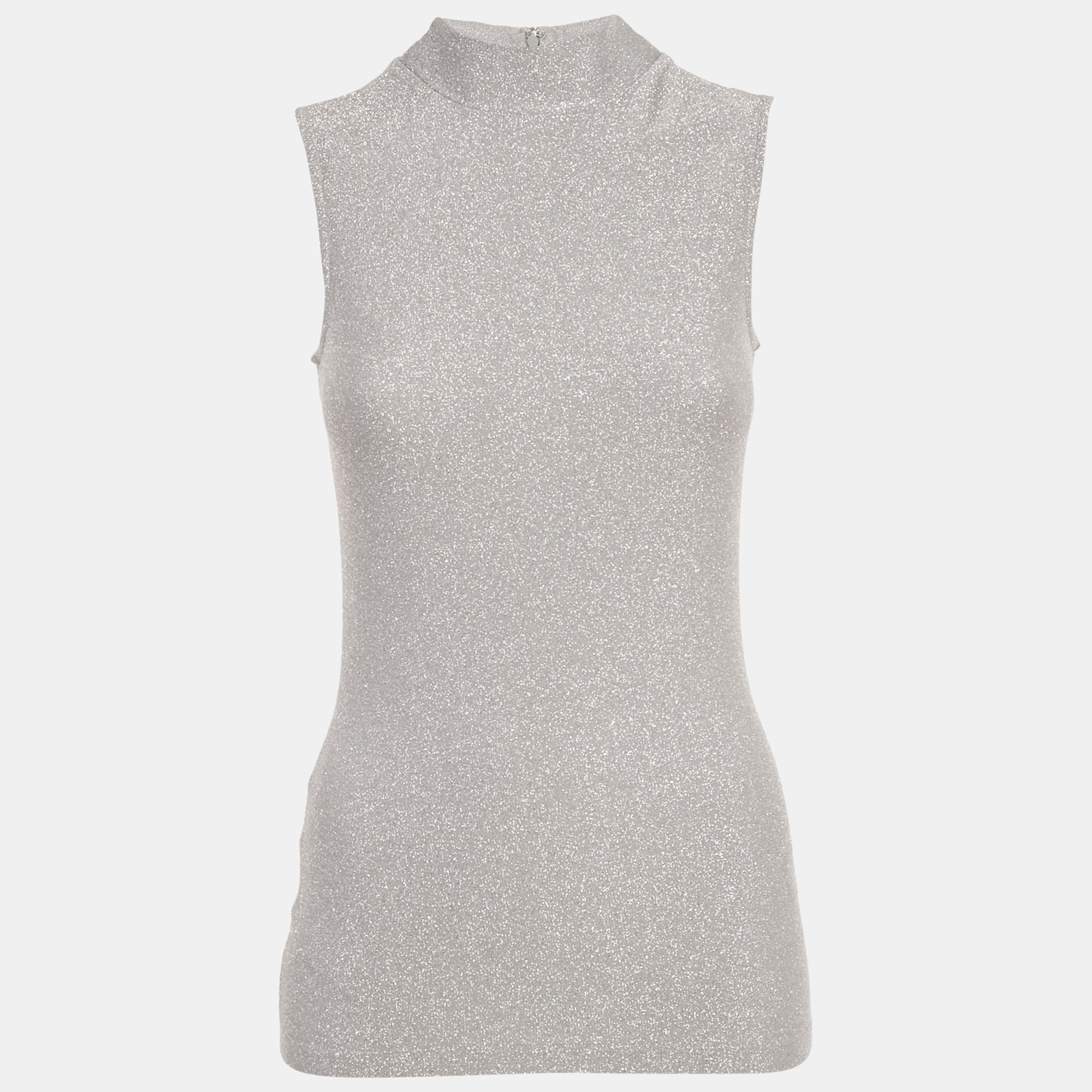 Pre-owned Reiss Silver Lurex Knit High Neck Aries Top Xs
