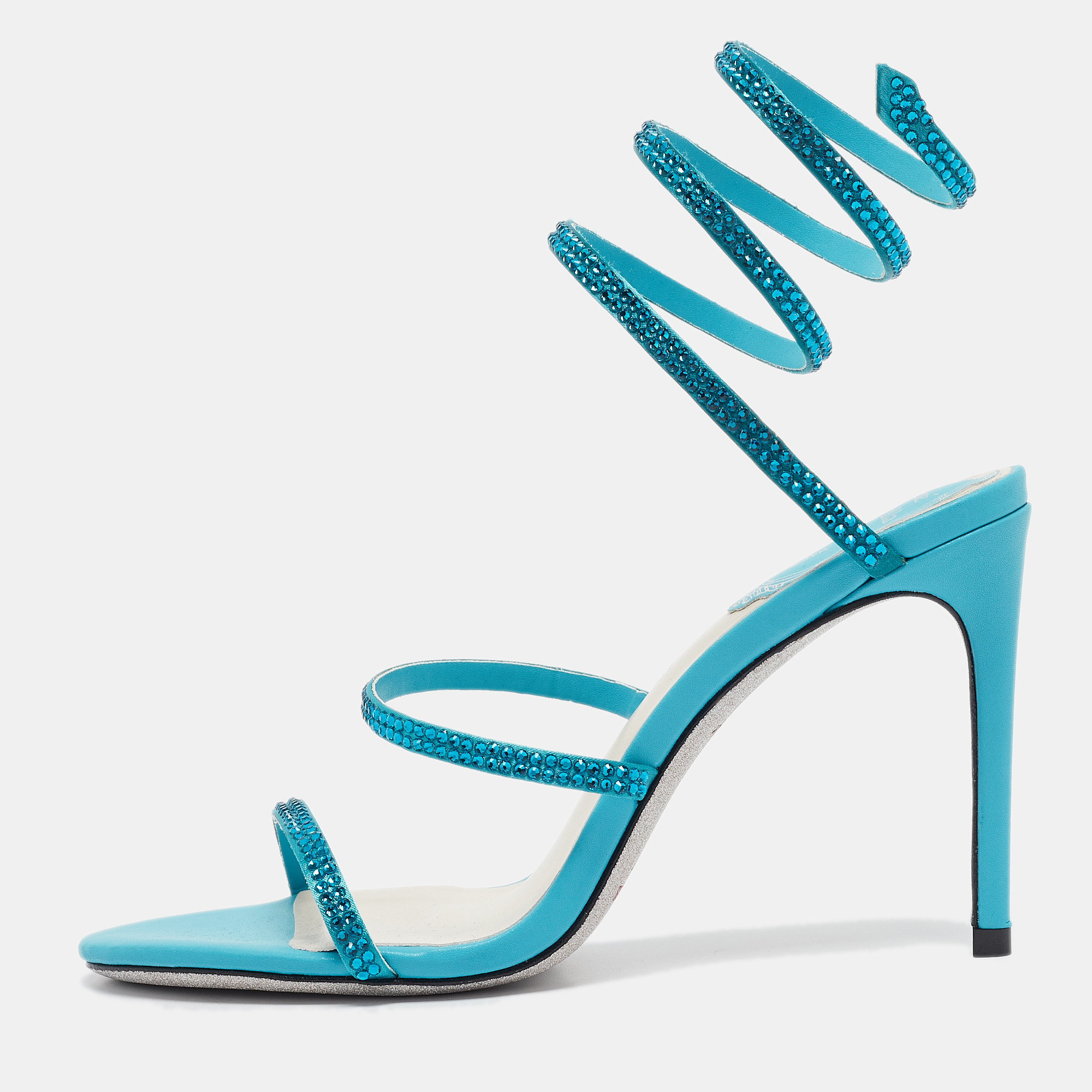 

René Caovilla Blue Leather Cleo Ankle Strap Sandals Size