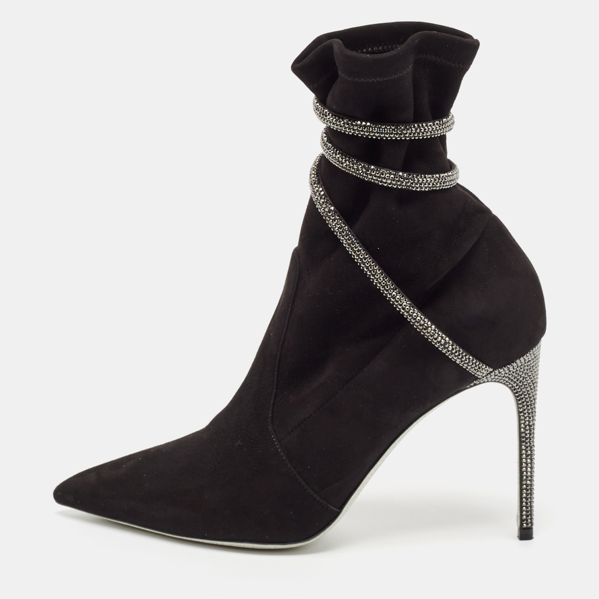 

René Caovilla Black Suede Cleo Booties Size