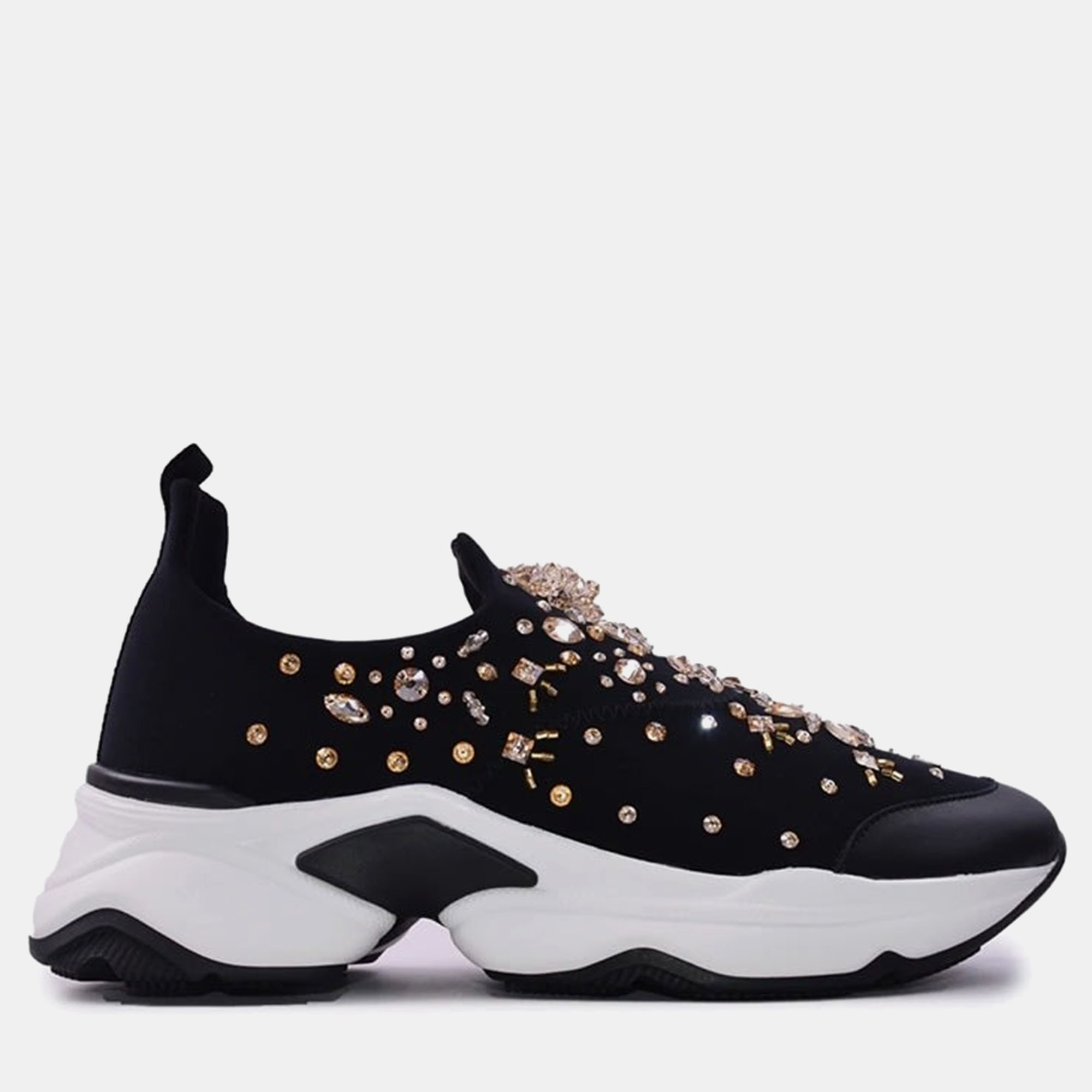 RENÉ CAOVILLA Pre-owned Rene Caovilla Fabric Crystal Black Leather Sneakers