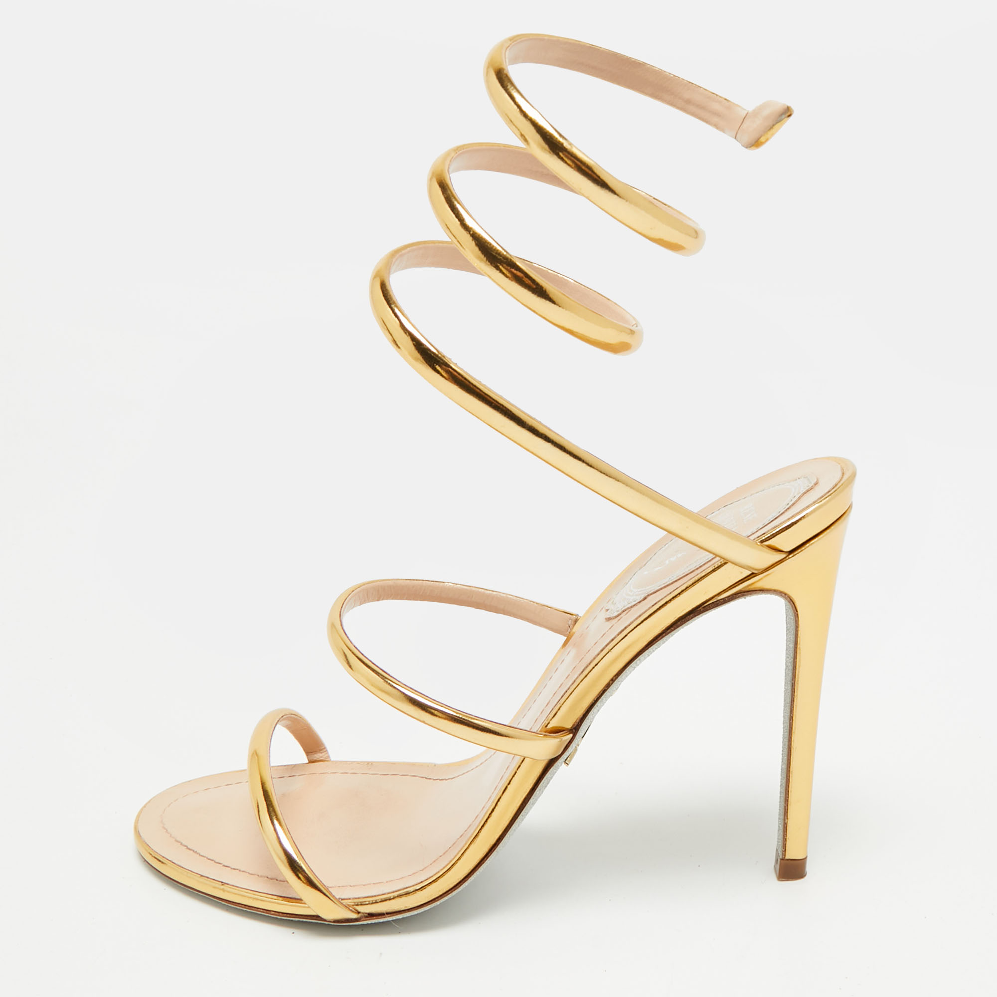 

René Caovilla Cleo Size  Gold Foil Leather Ankle Wrap Sandals